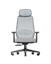 EC200 grey mesh ergonomic office chair with adjustable headrest, lumbar support, and five-star base with casters.