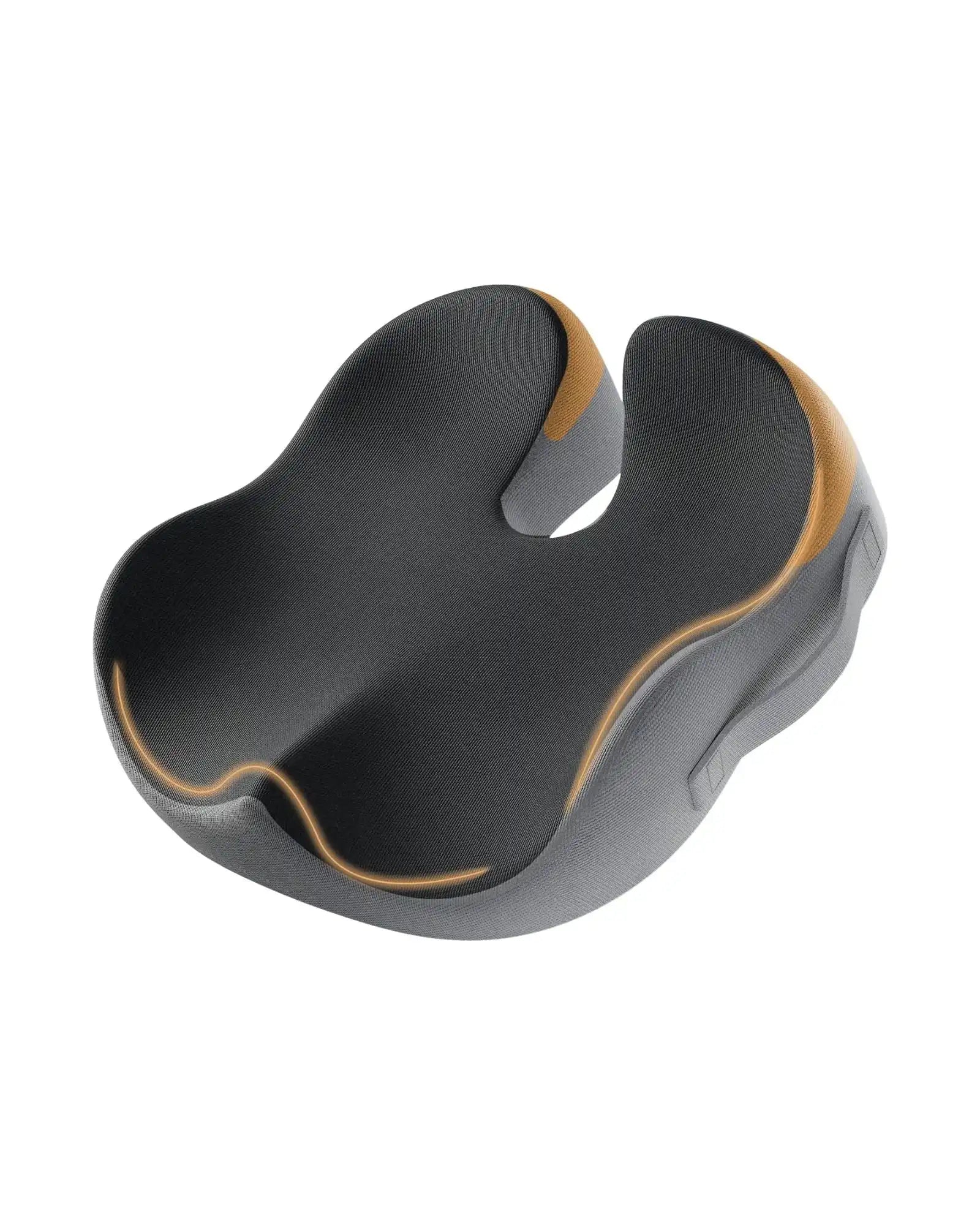 SC Butterfly Ergonomic Seat Cushion in dark grey with tan accents and contouring.
