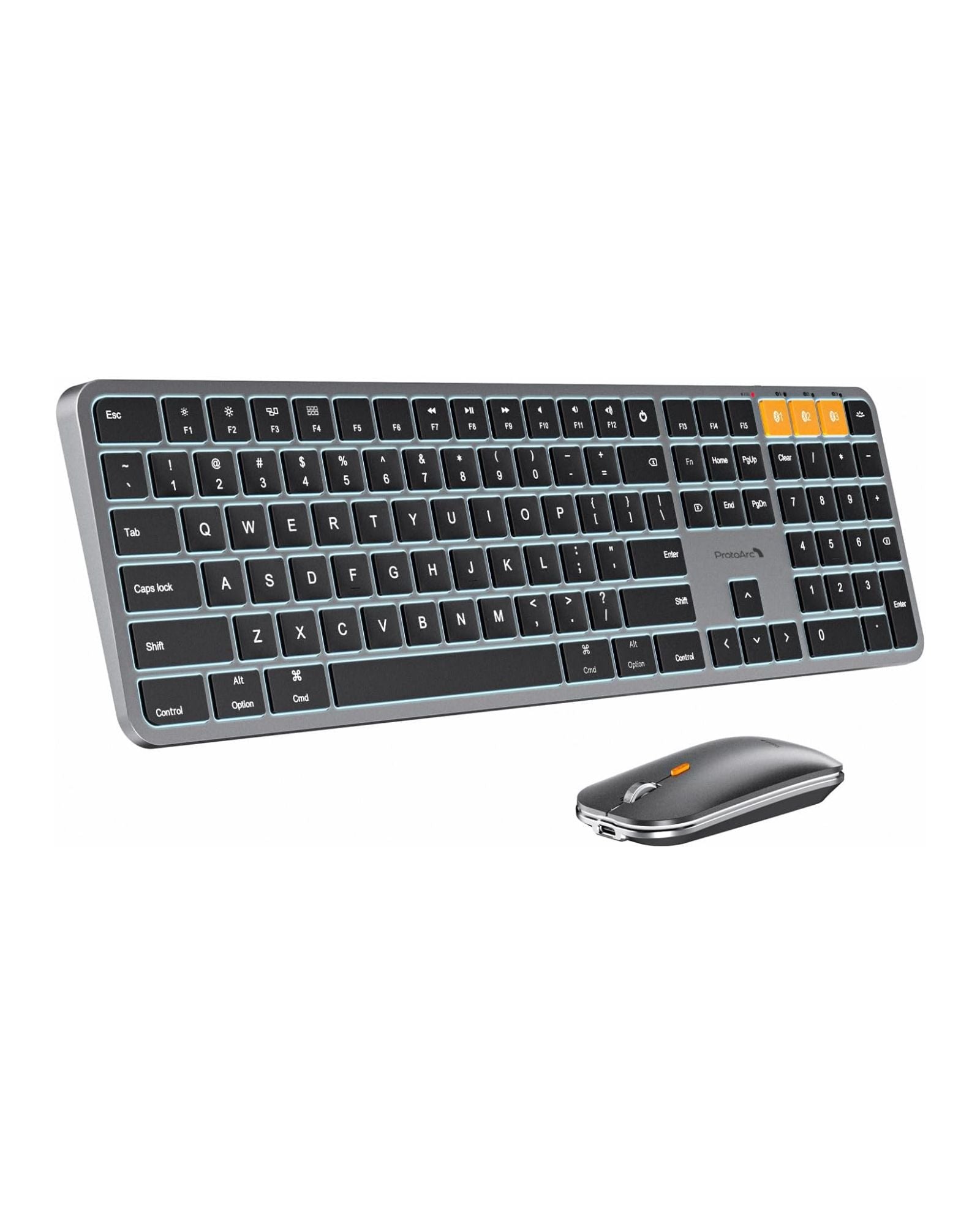 KM100-A backlit Bluetooth keyboard and mouse combo for Mac in space gray