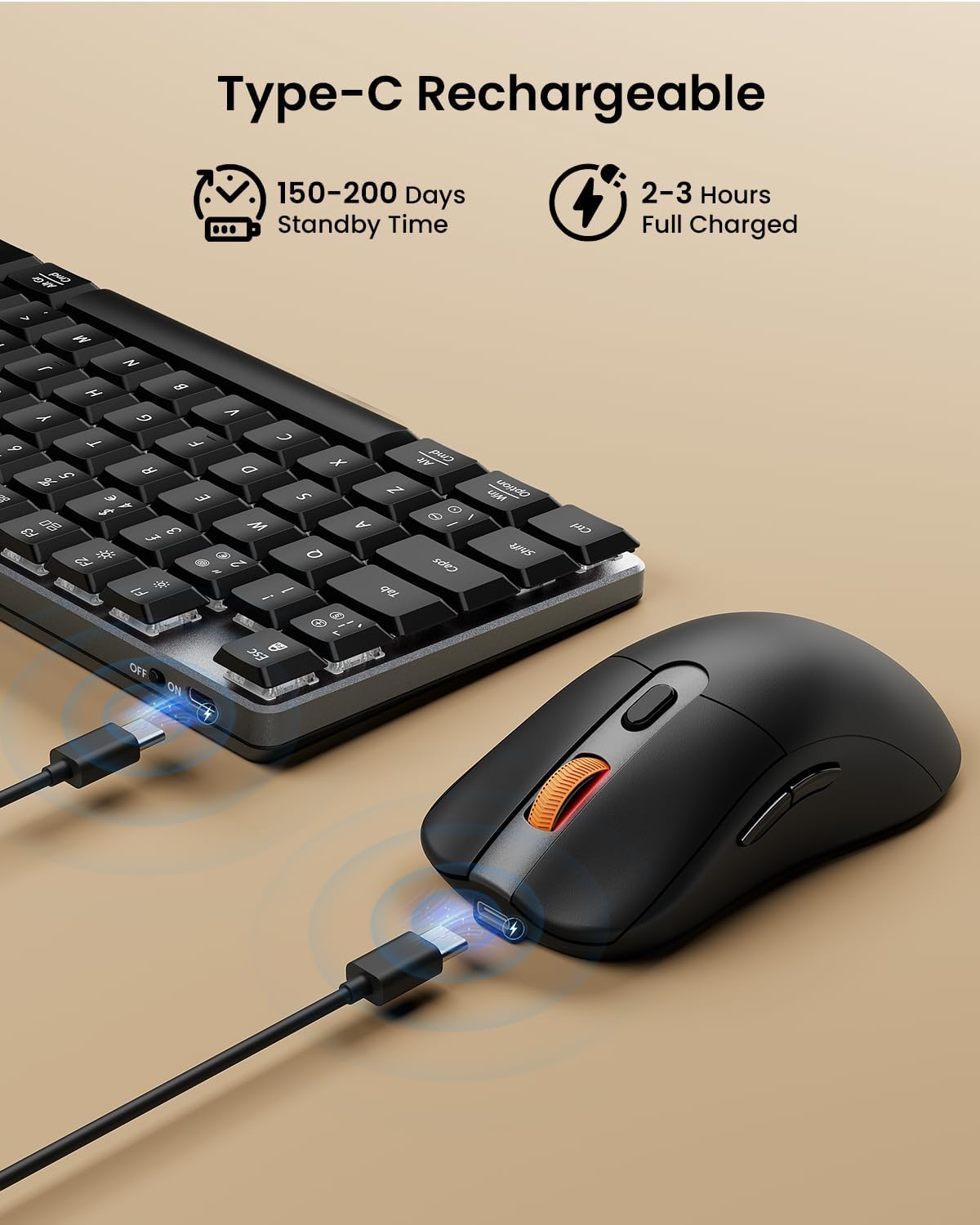 ProtoArc KM310 Wireless Mechanical Keyboard and Mouse, 2.4G+Dual Bluetooth | Low Profile Red Switches, UK QWERTY, USB-C Rechargeable, 3-Device Switching, for Windows/Mac/Android, Space Gray