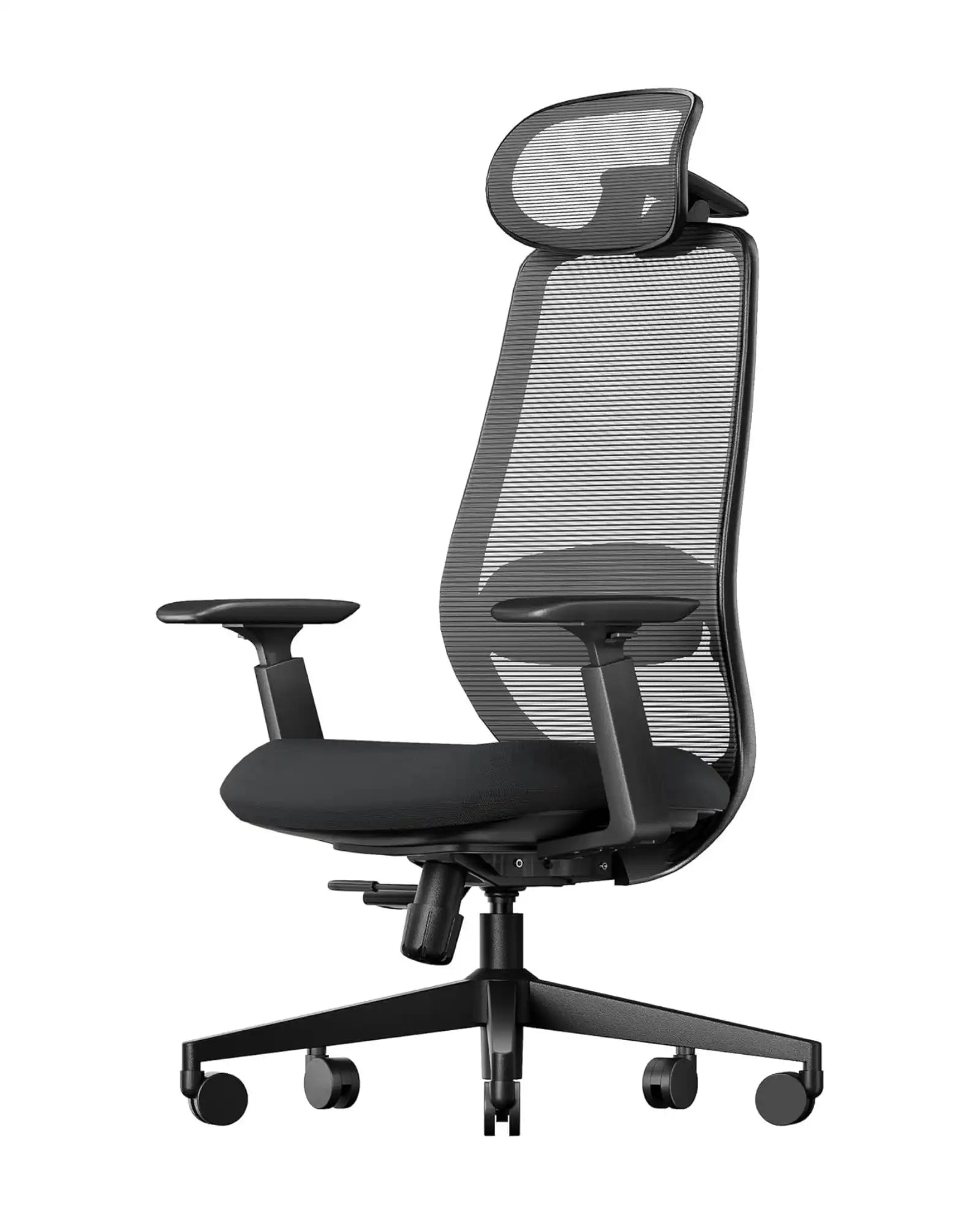 Black EC200 ergonomic mesh office chair with adjustable headrest and lumbar support