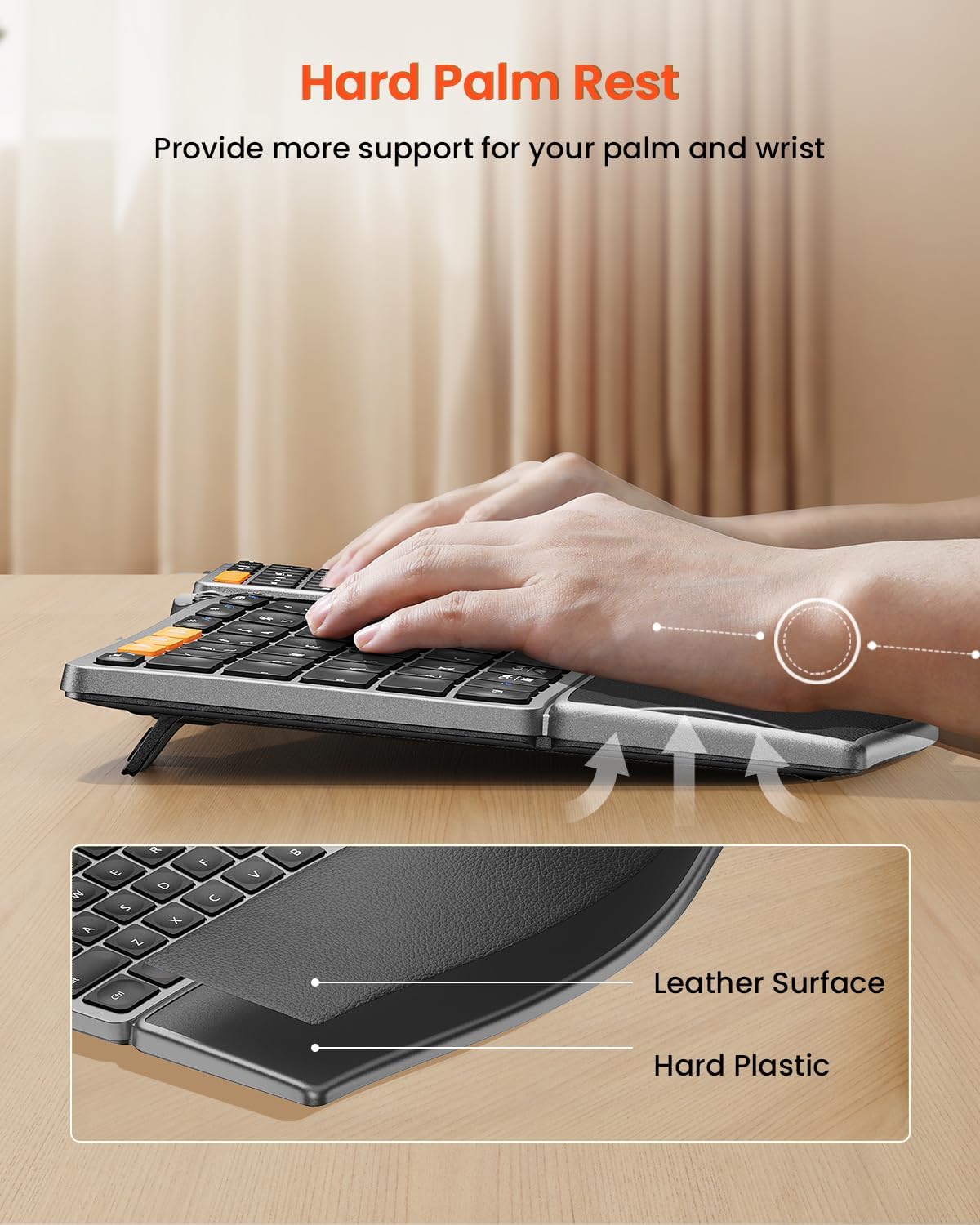 ProtoArc Wireless Ergonomic Keyboard with Separate Number Pad - Space Gray