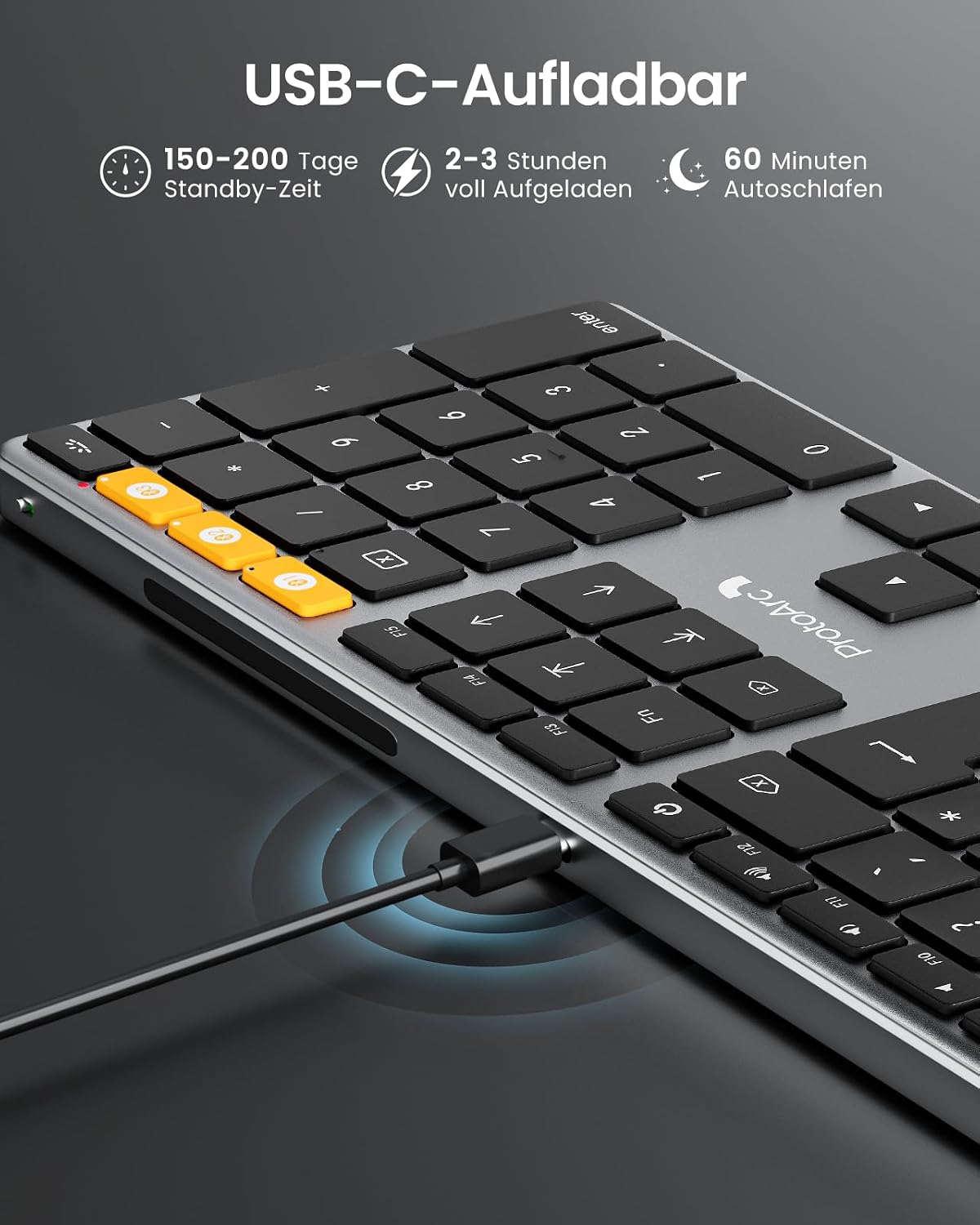 ProtoArc Illuminated Wireless Keyboard for Mac, K110-A Aluminium Bluetooth Keyboard Full Size, Multiple Devices, Flat, Rechargeable, Wireless Keyboard for MacBook Pro/Air, Mac Mini, iPad