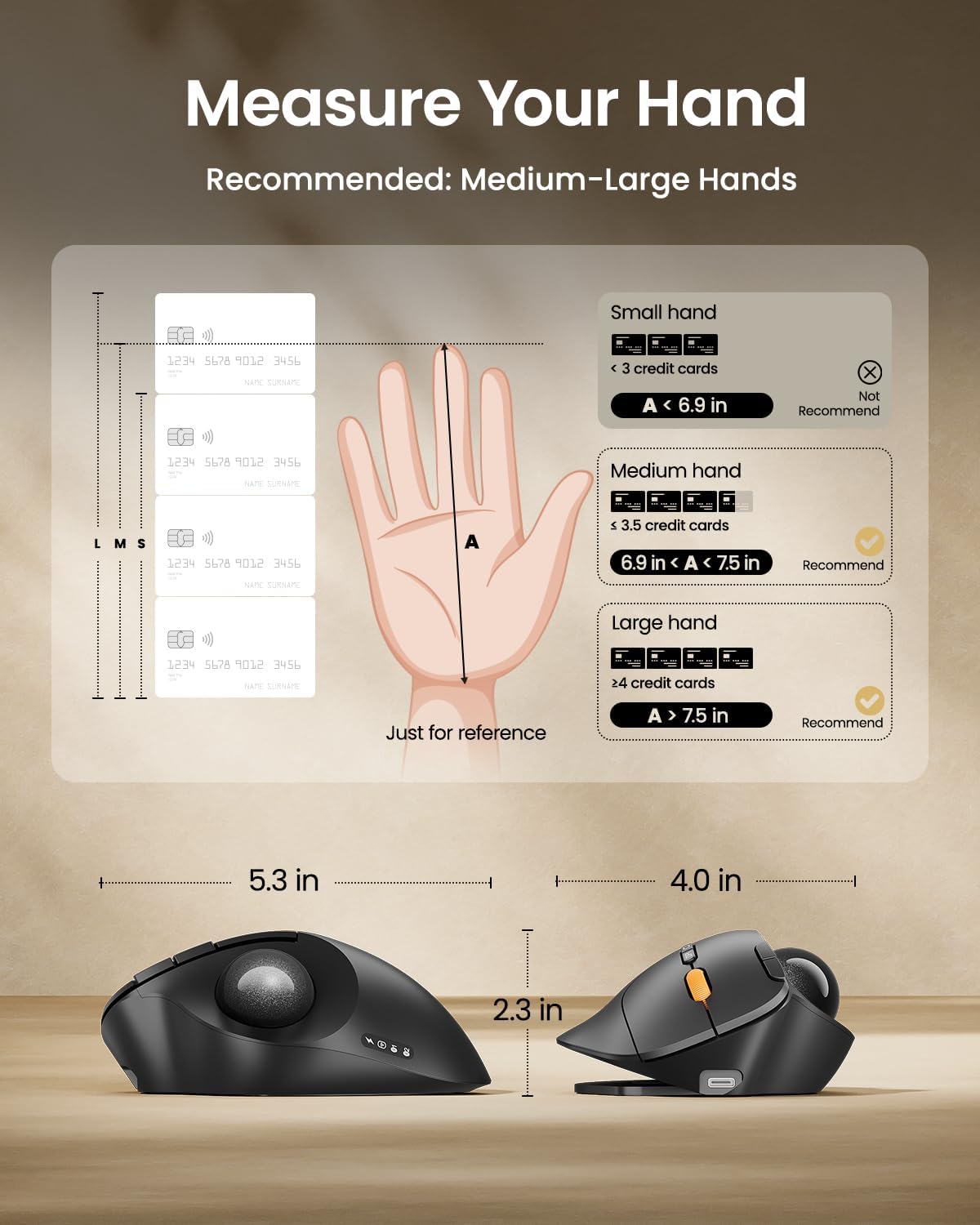 ProtoArc Wireless Bluetooth Trackball Mouse, EM02 Two Adjustable Angle Ergonomic Rechargeable Computer Ball Mouse, 3 Device Connection, Thumb Control and Smooth Tracking for Laptop, PC, Mac-Gray