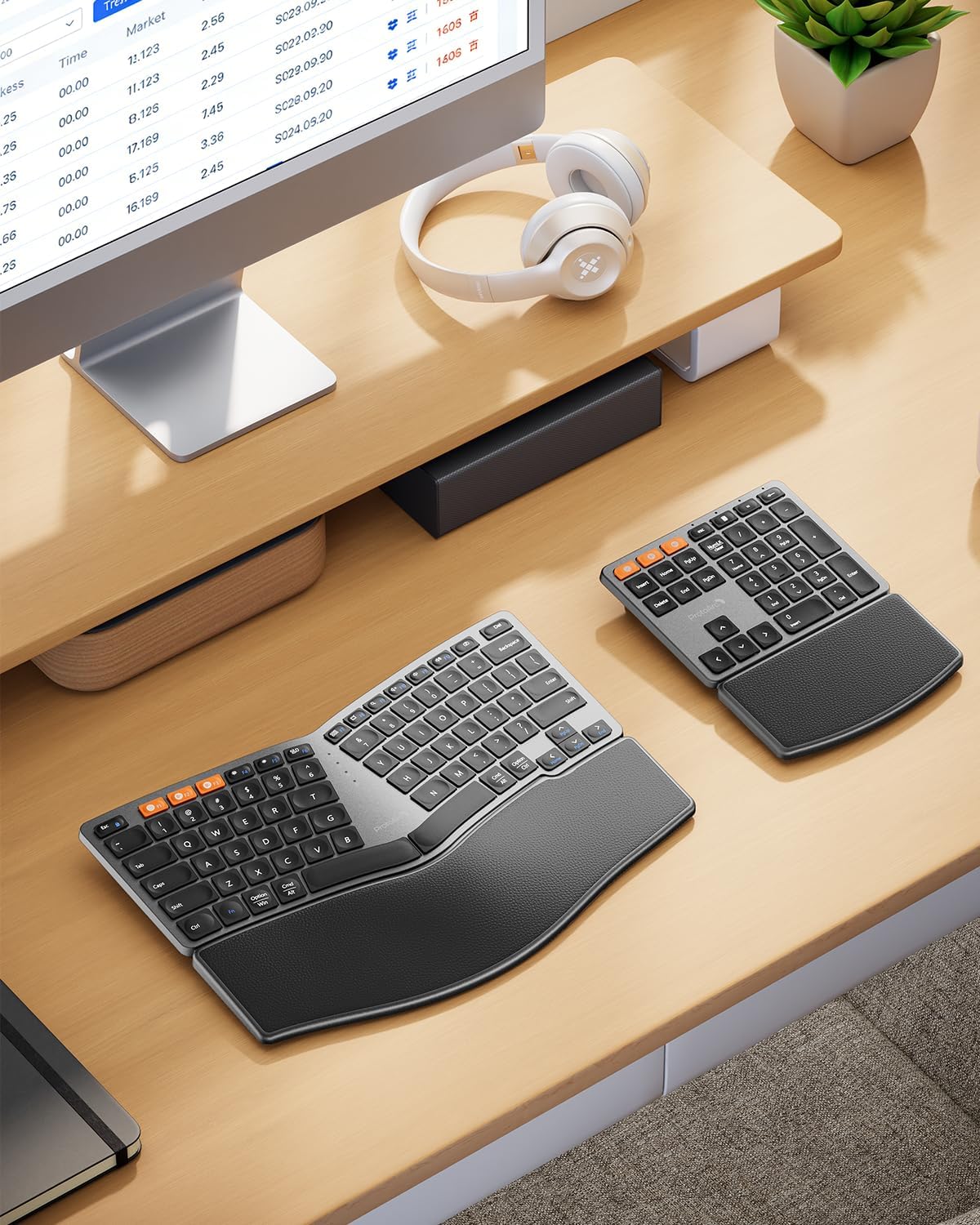 ProtoArc Wireless Ergonomic Keyboard with Separate Number Pad - Space Gray