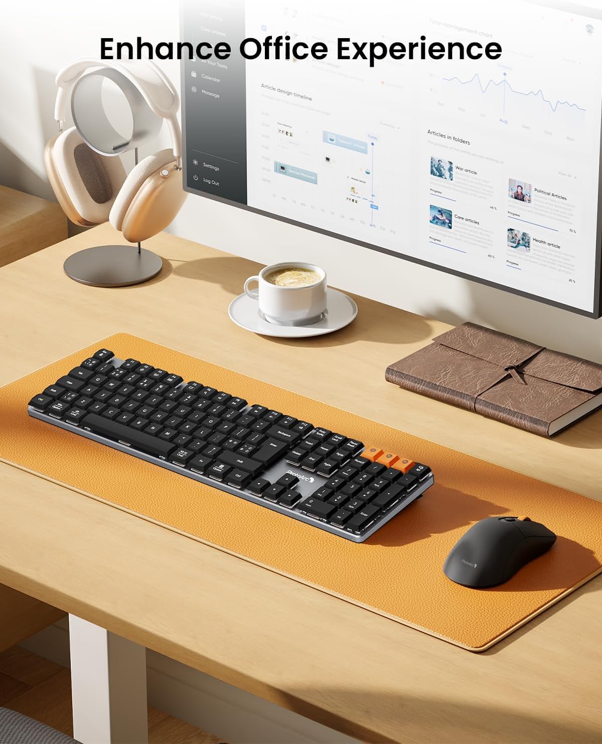 ProtoArc KM310 Wireless Mechanical Keyboard and Mouse, 2.4G+Dual Bluetooth | Low Profile Red Switches, UK QWERTY, USB-C Rechargeable, 3-Device Switching, for Windows/Mac/Android, Space Gray