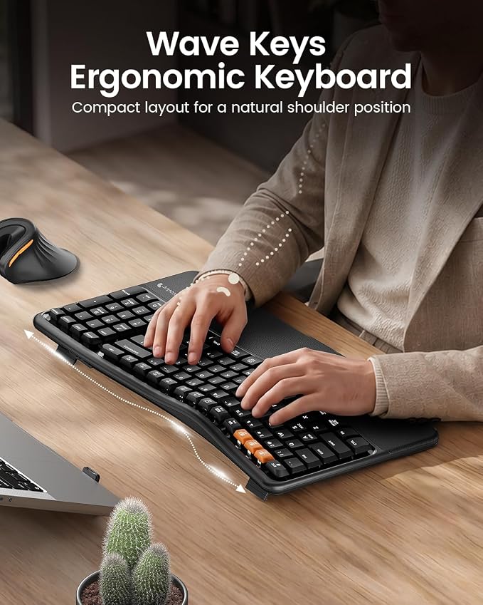 ProtoArc EK02 Wave Keys Ergonomic Wireless Keyboard - Black