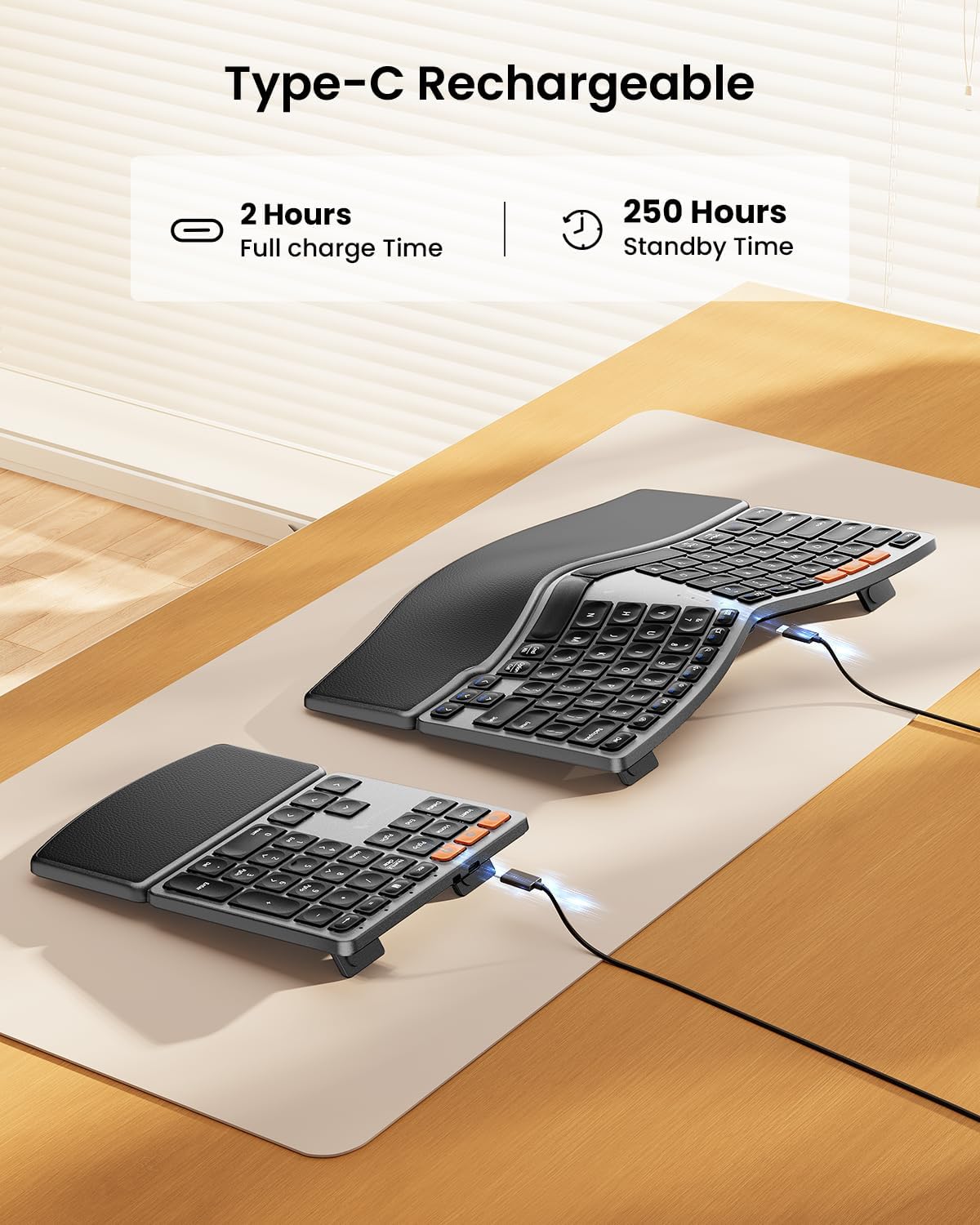 ProtoArc Wireless Ergonomic Keyboard with Separate Number Pad - Space Gray