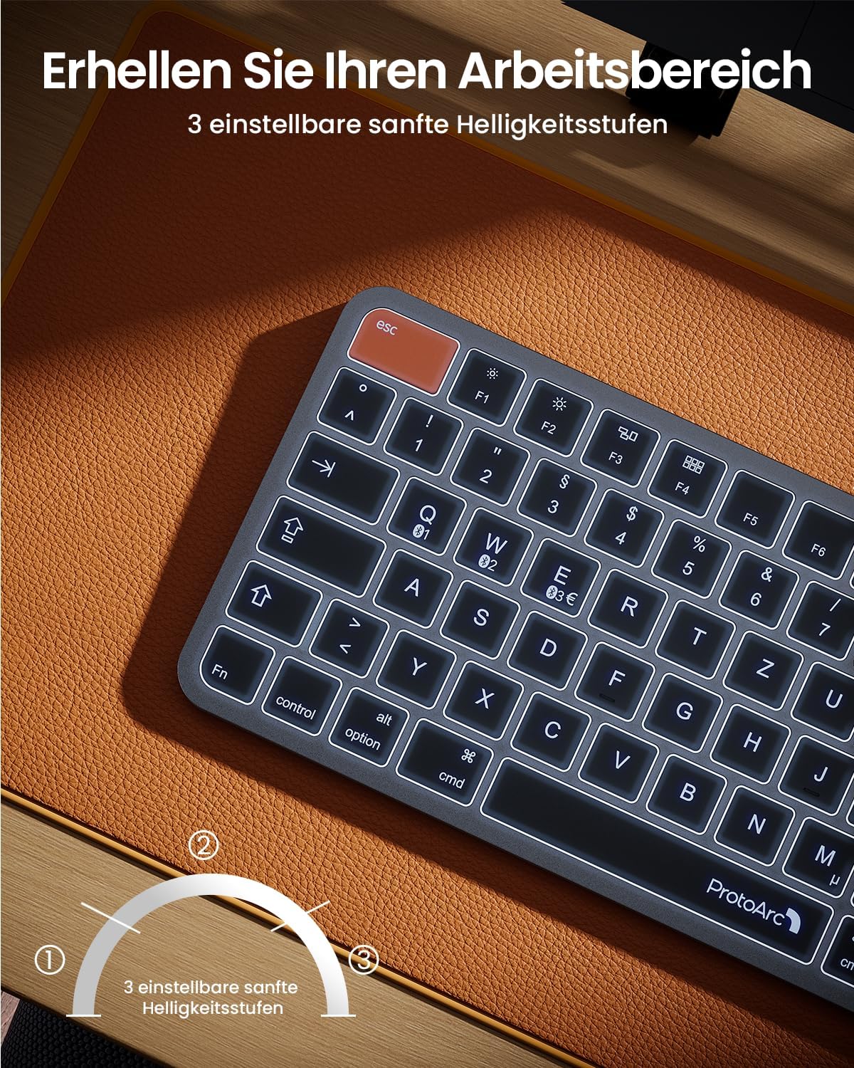 ProtoArc Illuminated Compact Wireless Keyboard for Mac, K90-A Bluetooth QWERTZ Wireless Keyboard, Multi-Device Device, Rechargeable, Quiet Wireless Keyboard Compatible with MacBook Pro/Air, iPad
