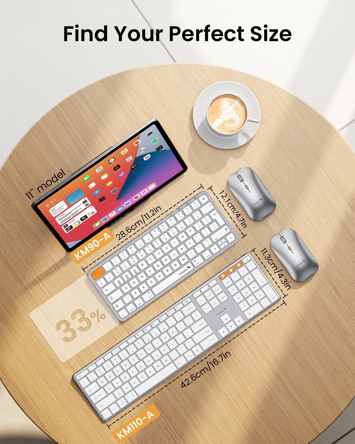 ProtoArc Backlit Compact Bluetooth Keyboard and Mouse for Mac, KM90-A Multi-Device Wireless Keyboard Mouse for Mac, Quiet and Rechargeable, for MacBook Pro/Air, iPad - White Silver