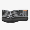 ProtoArc EK01 Plus ergonomic split keyboard with black keys and wrist rest, metallic gray finish, orange accents.