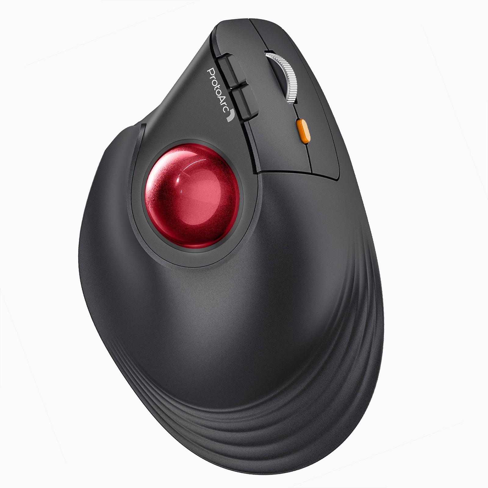 EM05 NL black ergonomic vertical wireless trackball mouse with red trackball and scroll wheel