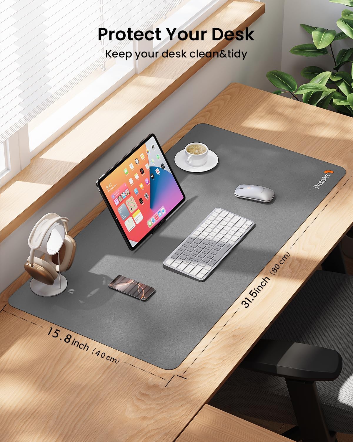 ProtoArc MP10 Leather Desk Mat, Large Mouse Pad 31.5x15.8 inch, Non-Slip PU Leather Desk Pad