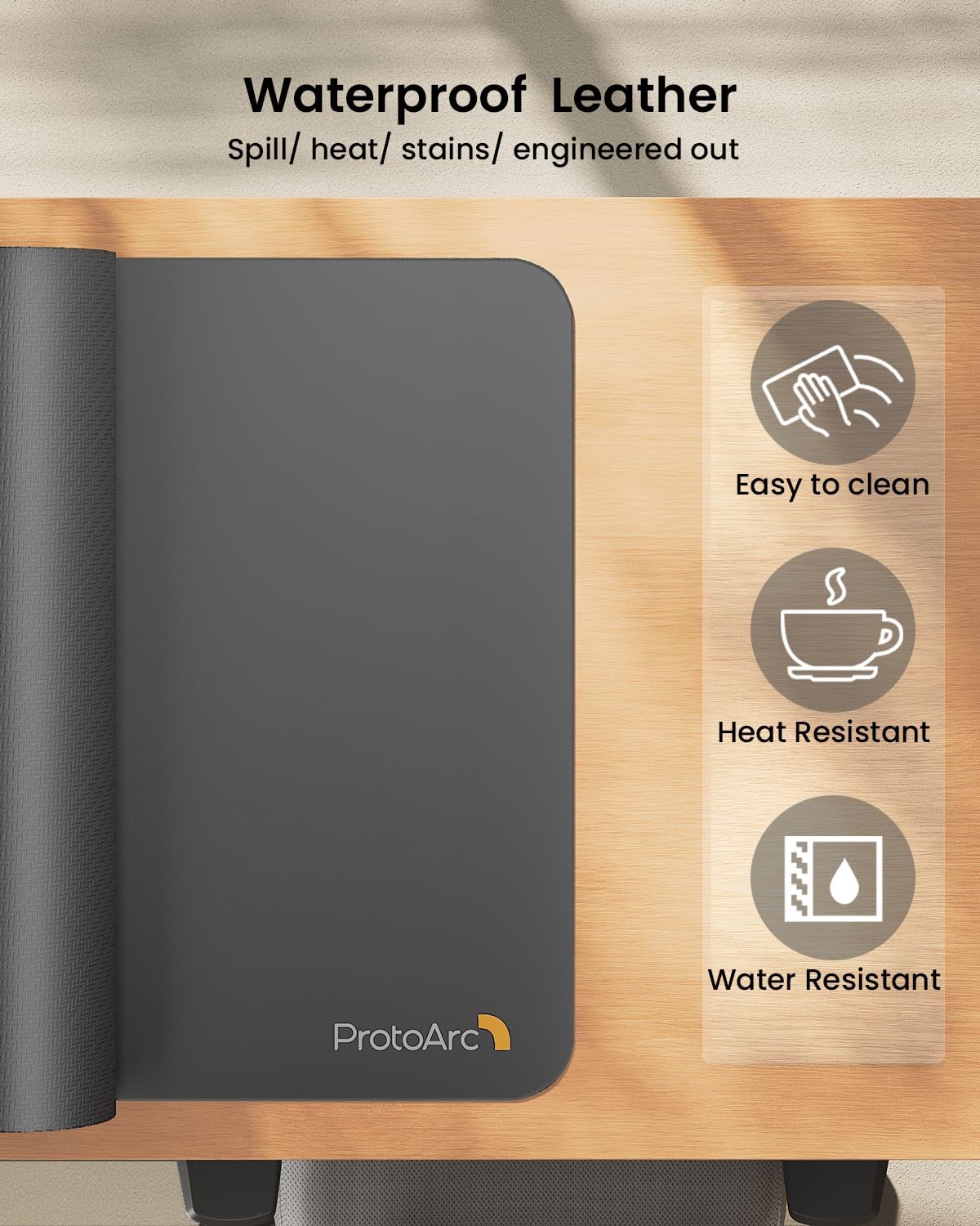 ProtoArc MP10 Leather Desk Mat, Large Mouse Pad 31.5x15.8 inch, Non-Slip PU Leather Desk Pad