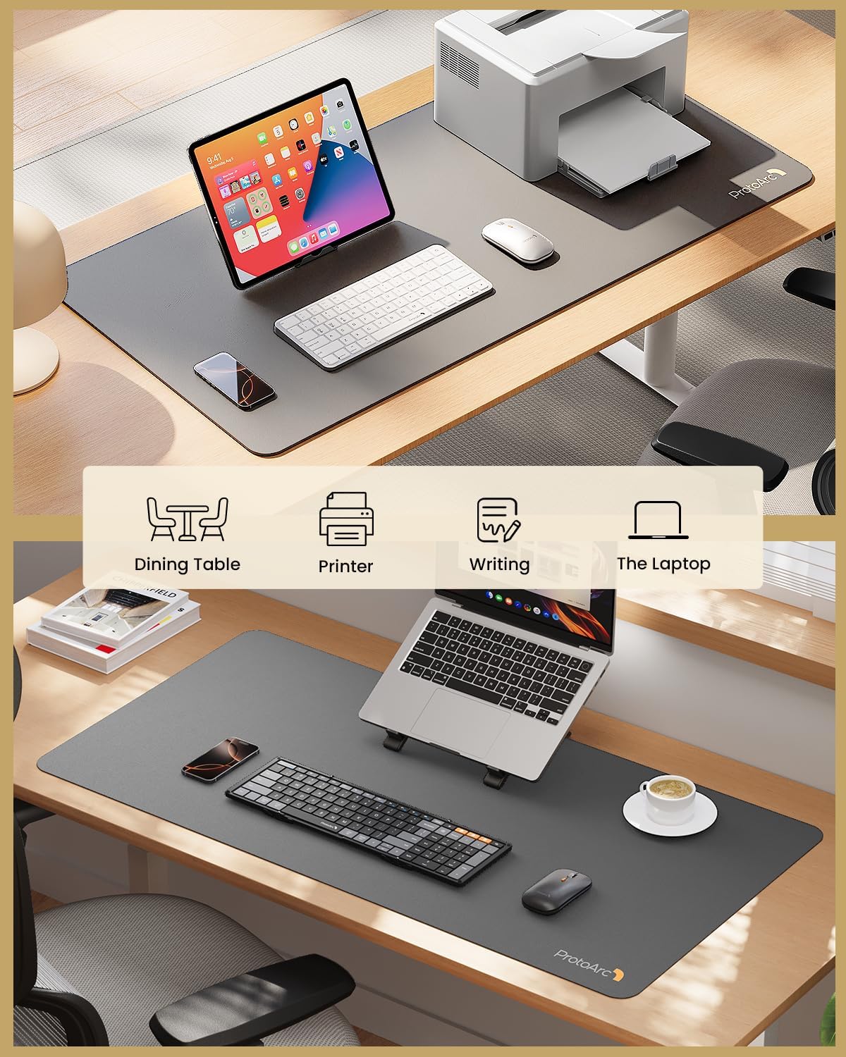 ProtoArc MP10 Leather Desk Mat, Large Mouse Pad 31.5x15.8 inch, Non-Slip PU Leather Desk Pad