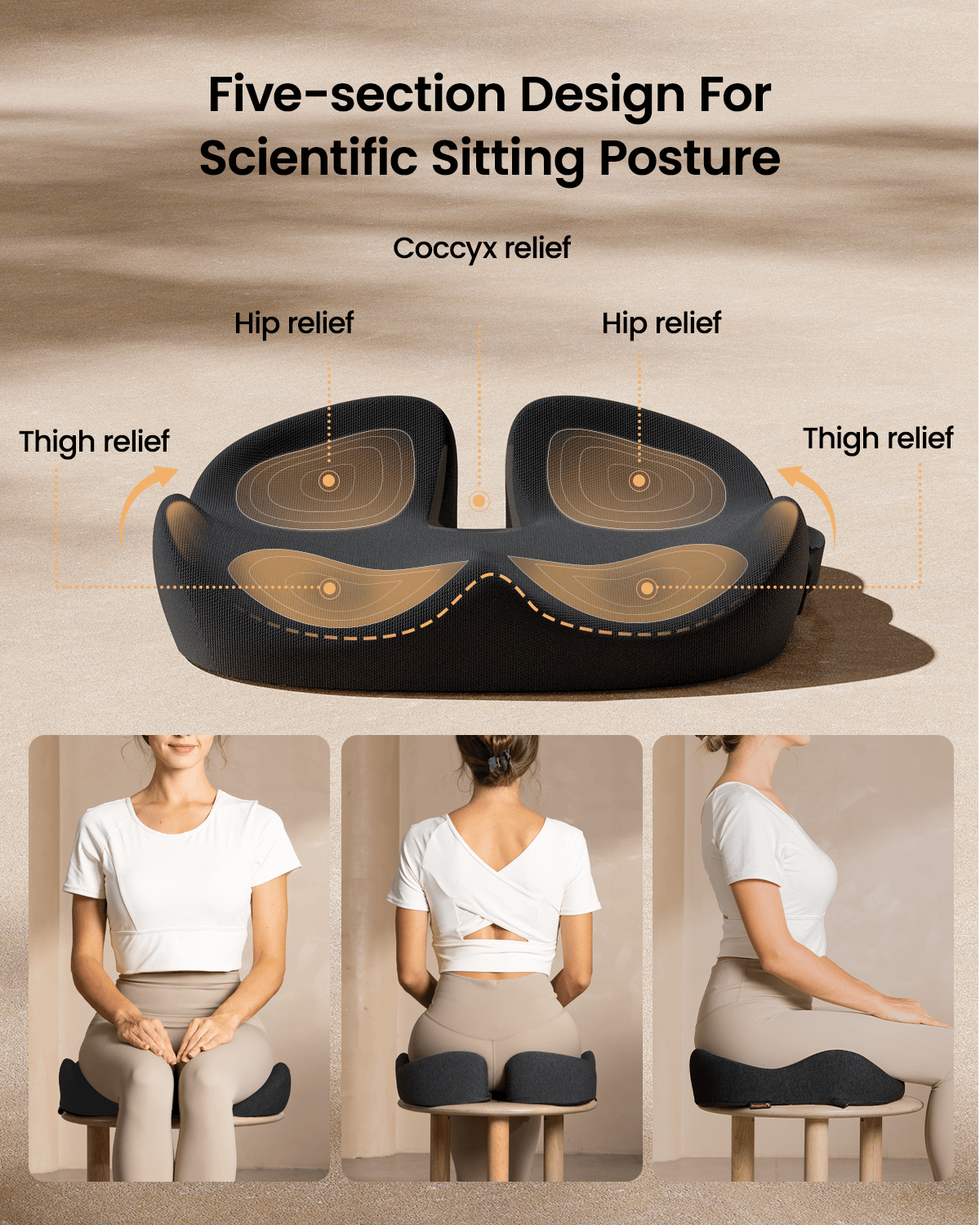 SC Butterfly ergonomic seat cushion: memory foam, five-section design for pressure relief & posture.