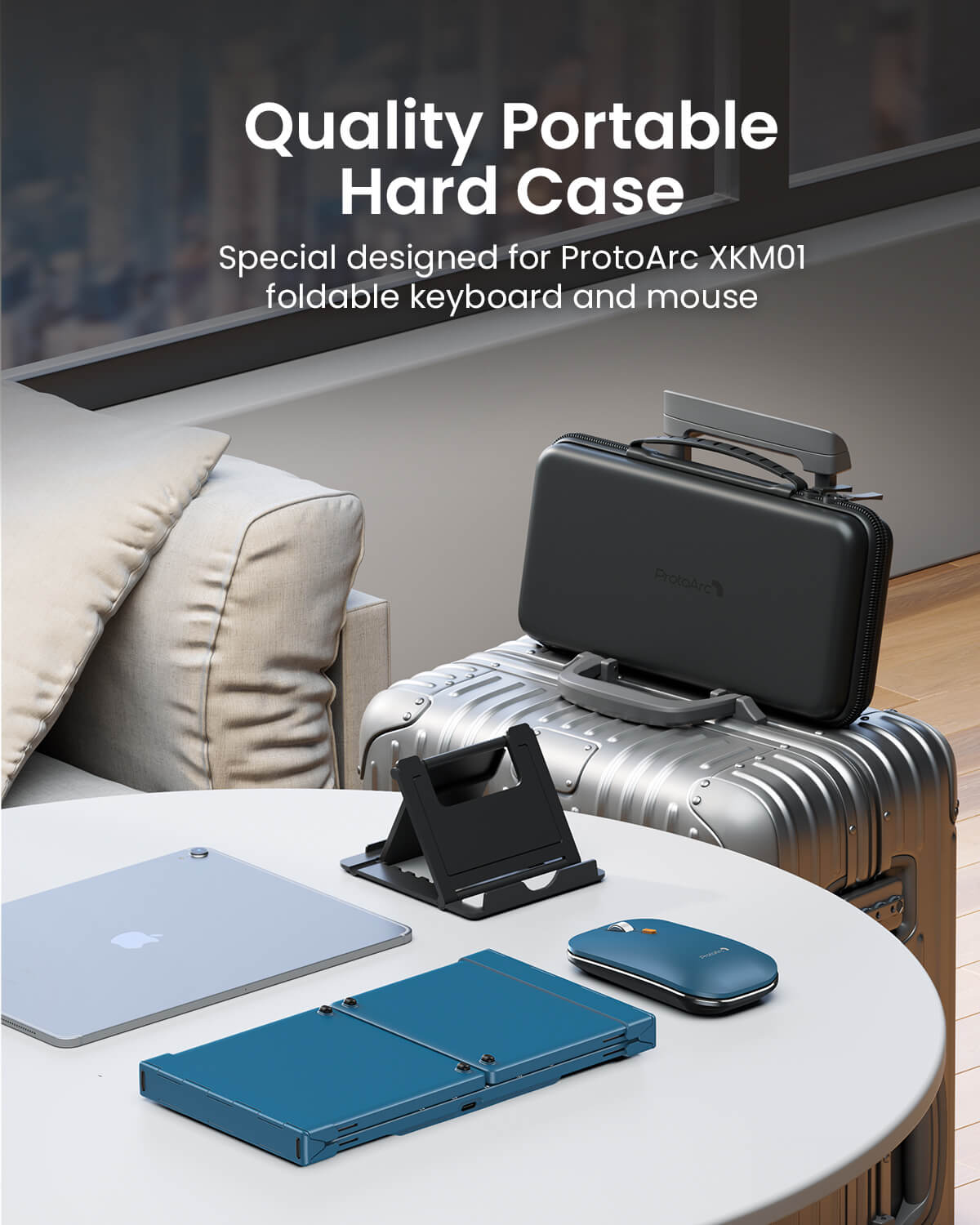 ProtoArc XKM01 foldable keyboard and mouse combo with hard case. Ideal for travel and business.