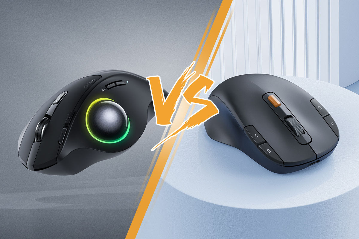 Comparison of two different ergonomic mouse designs.