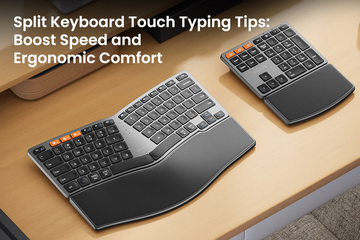 Split keyboard touch typing tips to improve typing speed and ergonomic comfort at a desk setup