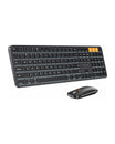 KM100-A backlit Bluetooth keyboard and mouse combo for Mac in black with white LED keys and an orange scroll wheel.