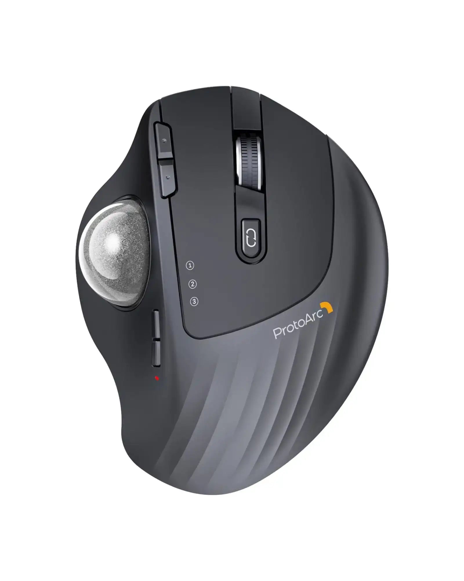 ProtoArc EM01 NL wireless ergonomic trackball mouse with thumb control, scroll wheel, and multiple device buttons.