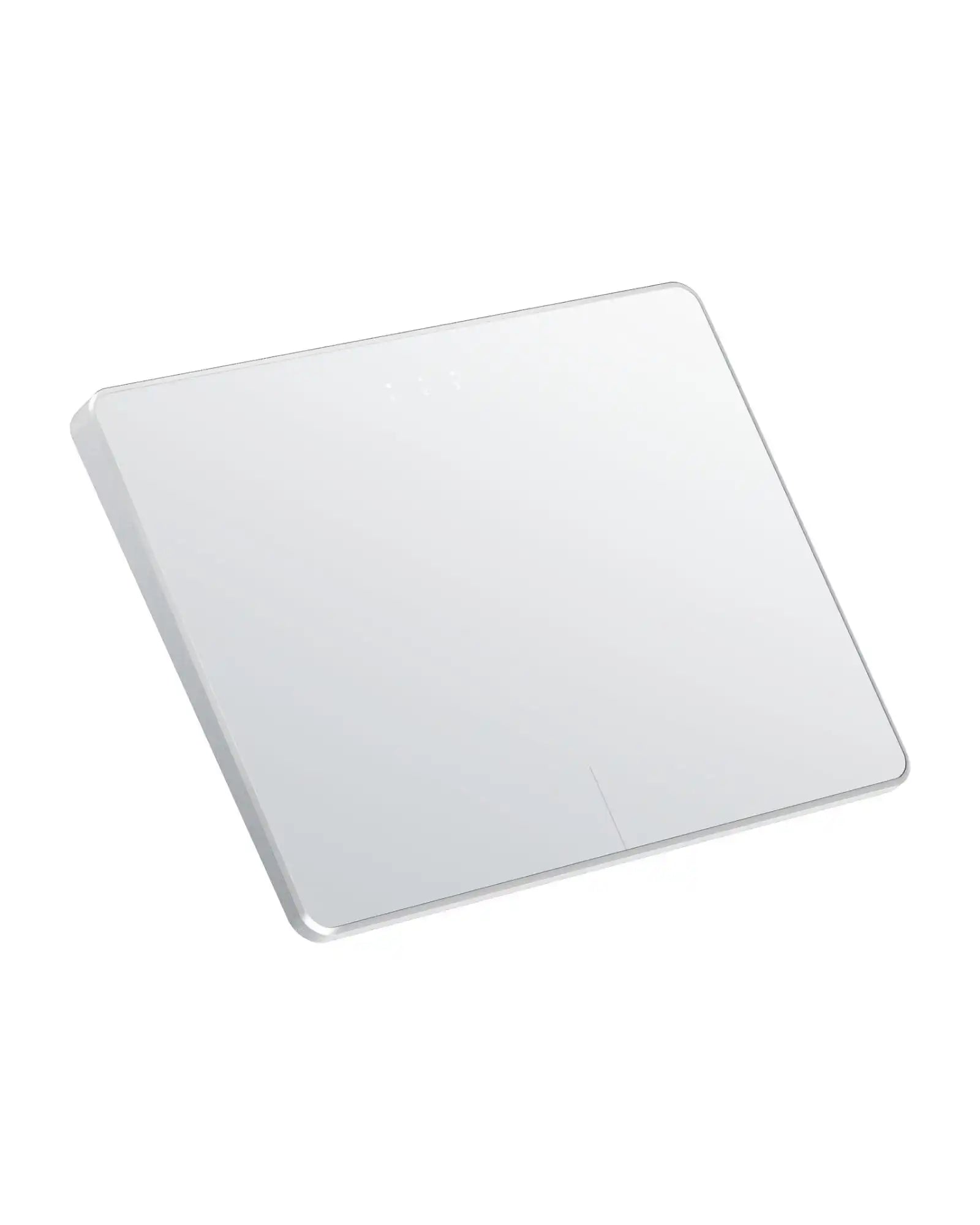 White T1 Plus wireless trackpad with a smooth metal surface and silver trim, designed for Windows.