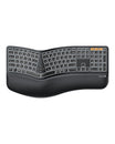 Black ProtoArc EK01 Plus ergonomic split keyboard with backlit keys and wrist rest.