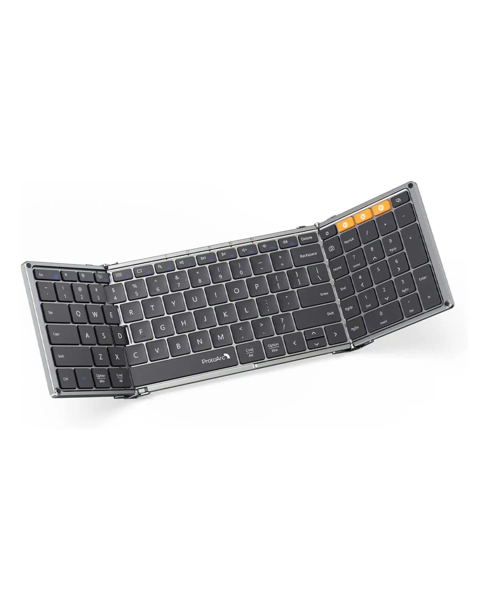 ProtoArc XK01 foldable Bluetooth keyboard with full layout and numeric keypad, in black.