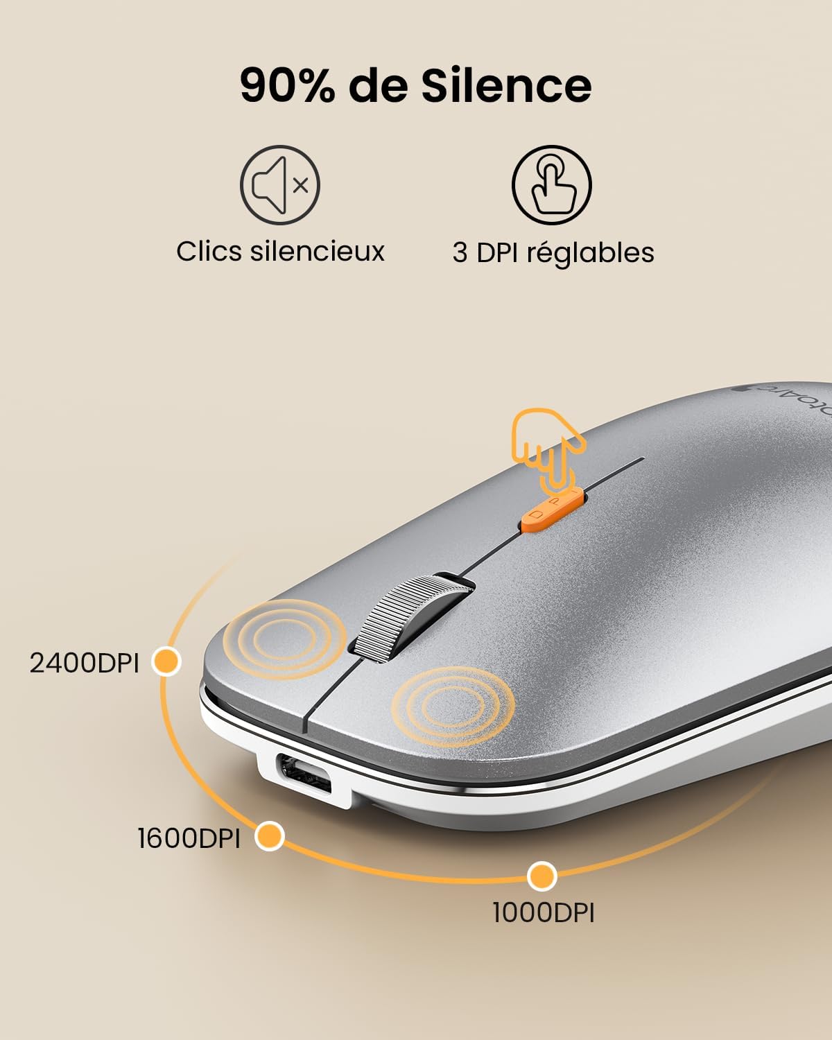 ProtoArc Retro Eclairé Clavier Souris Mac Compact sans Fil, KM90-A AZERTY Bluetooth Ensembles Clavier Souris, Multi-Appareils, Plat, Rechargeable, Compatible avec MacBook Pro/Air, iPad, iPhone - Blanc