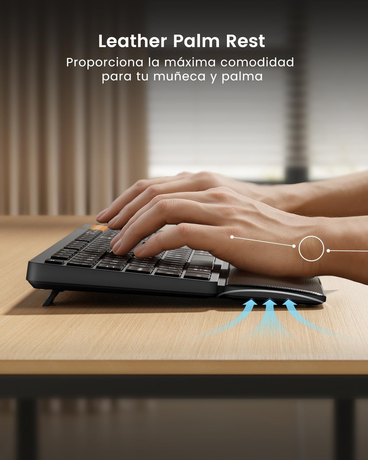 ProtoArc KM60 Rechargeable Bluetooth Wireless Keyboard and Mouse | Full Size with Wrist Rest, QWERTY Spanish, 2.4 GHz + 2 x Bluetooth, for Laptop, PC, Mac and Windows, Black