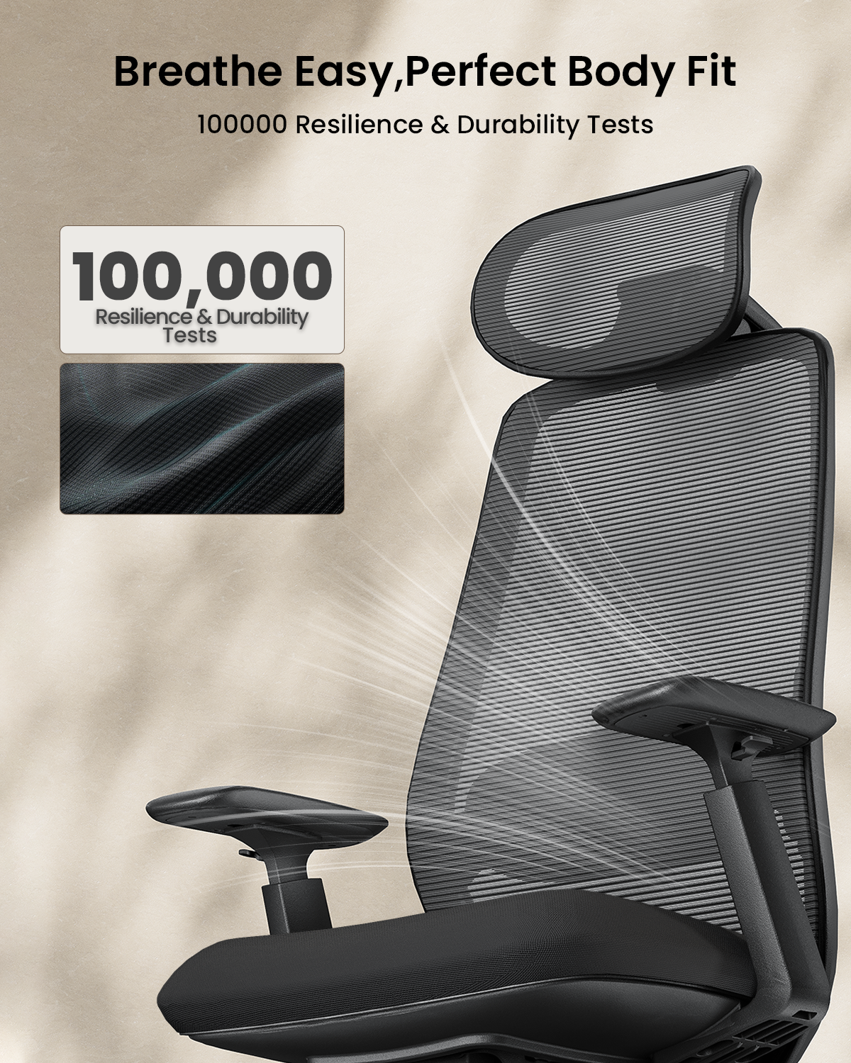 EC200 Ergonomic Mesh Office Chair with 100,000 resilience/durability tests and breathable mesh.