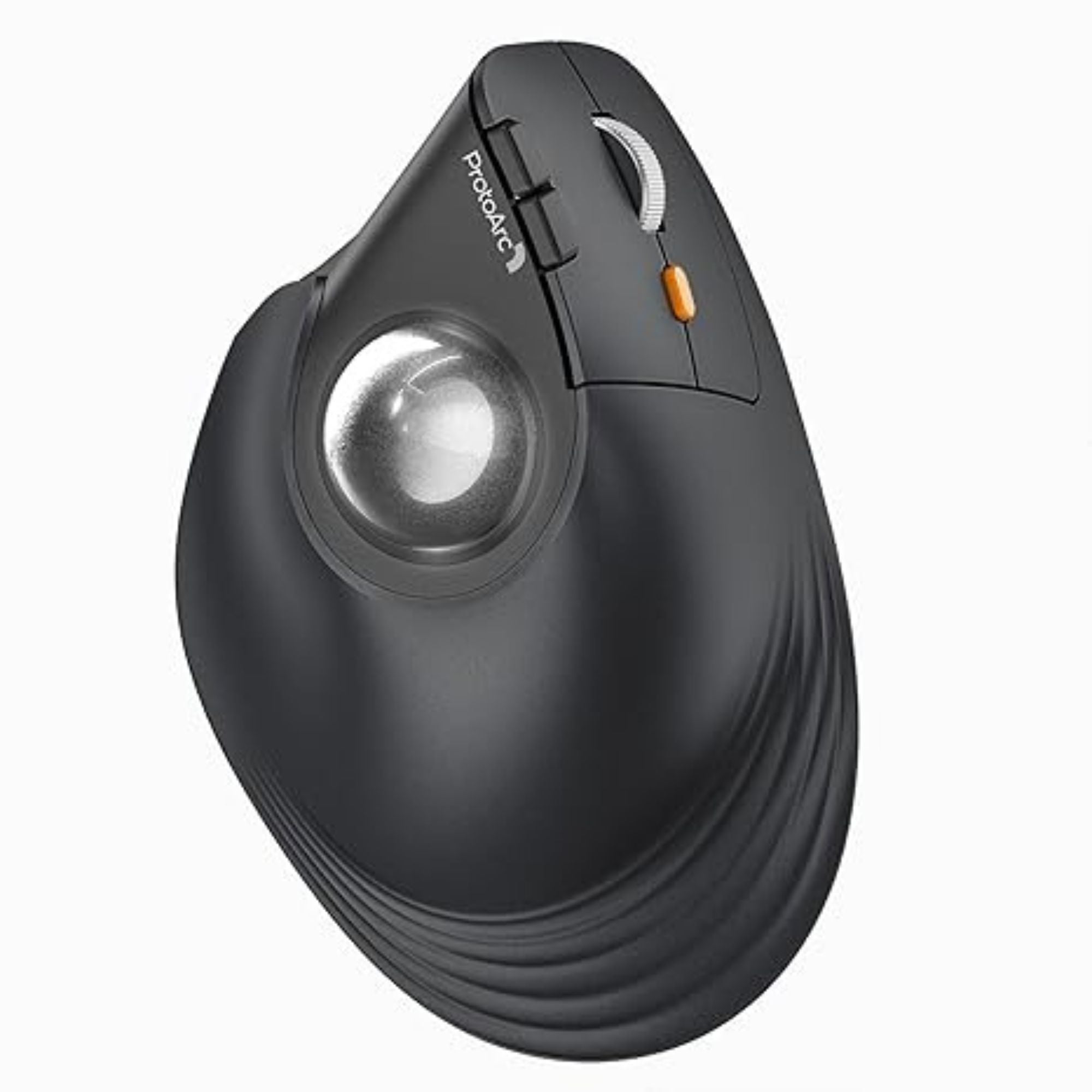 Black ProtoArc EM05 NL ergonomic wireless trackball mouse with scroll wheel and buttons.