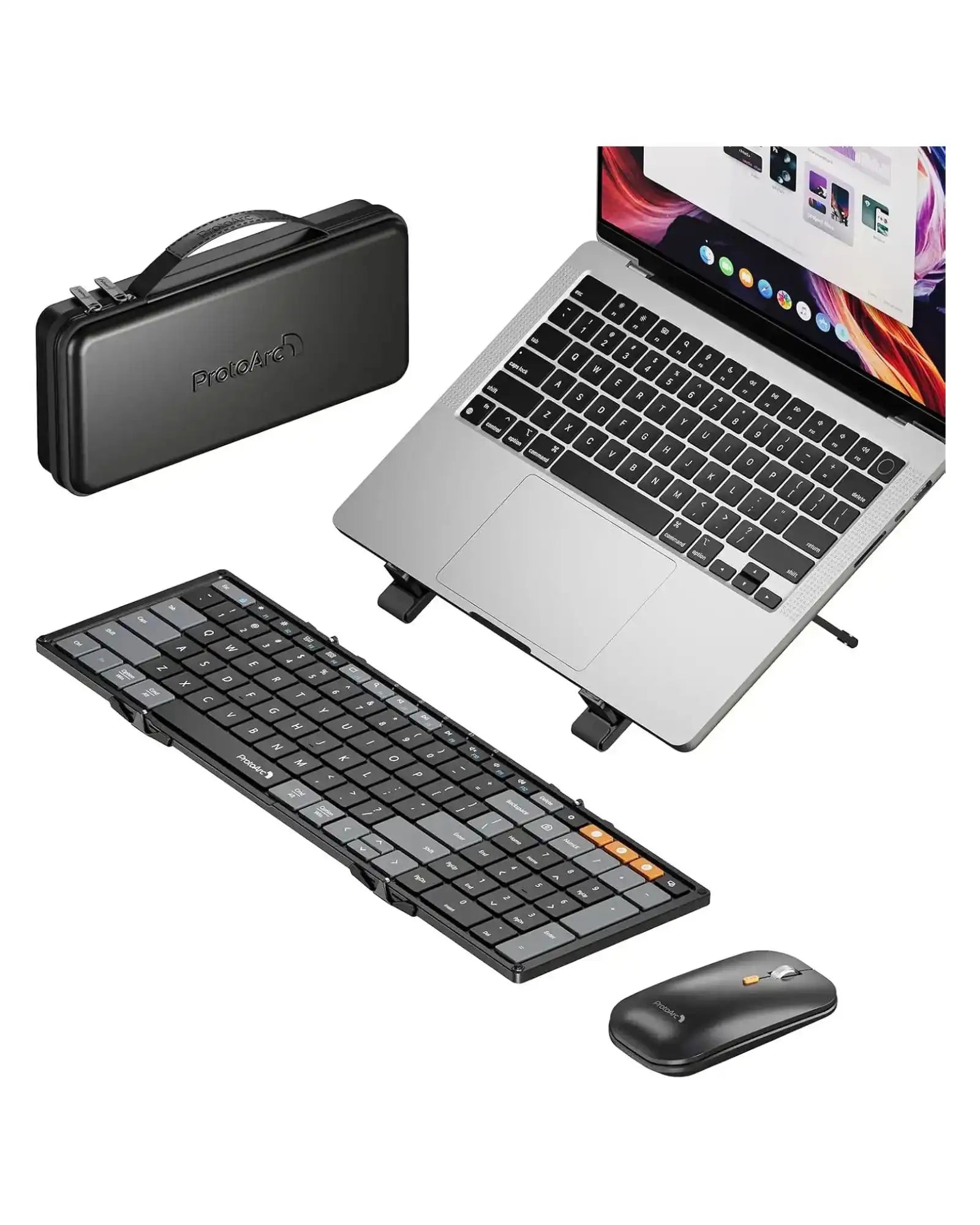 XKM01 CaseUp Foldable Keyboard Mouse Combo with laptop and carrying case