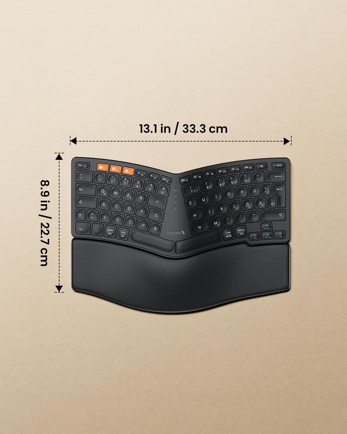 ProtoArc Bluetooth Ergonomic Keyboard, EK04 Mini Wireless Ergo Keyboard Compact with Wrist Rest, Split Design, Natural Typing Feel, Bluetooth & USB, Rechargeable, for Windows/Mac