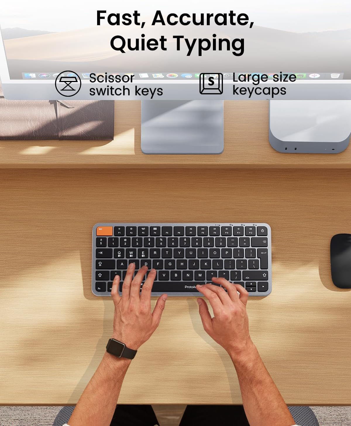 ProtoArc Backlit Compact Wireless Keyboard for Mac, K90-A Bluetooth Keyboard, Multi-Device, Low Profile, Fluid Quiet Typing, Rechargeable, Compatible with MacBook Pro/Air, iPad - UK Layout