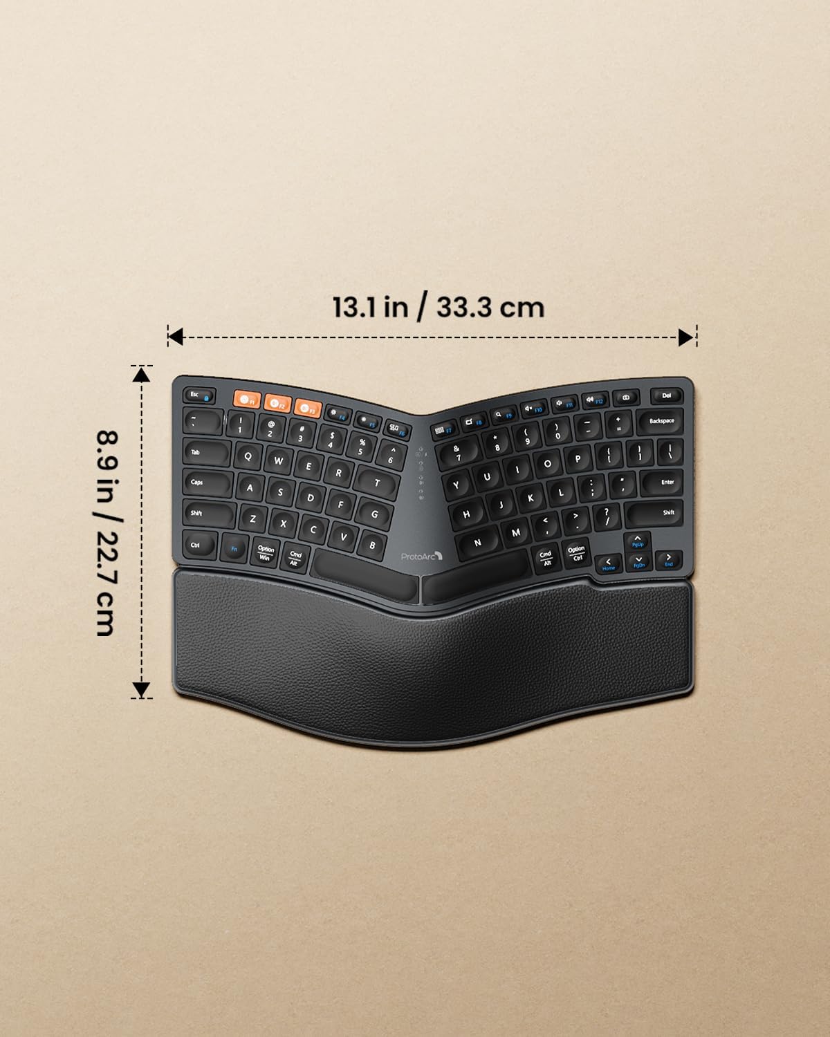 ProtoArc Bluetooth Ergonomic Keyboard, EK04 Mini Compact Wireless Ergo Keyboard with Palm Rest, Split Design, Natural Typing, Bluetooth and USB, Rechargeable, for Windows/Mac - Black