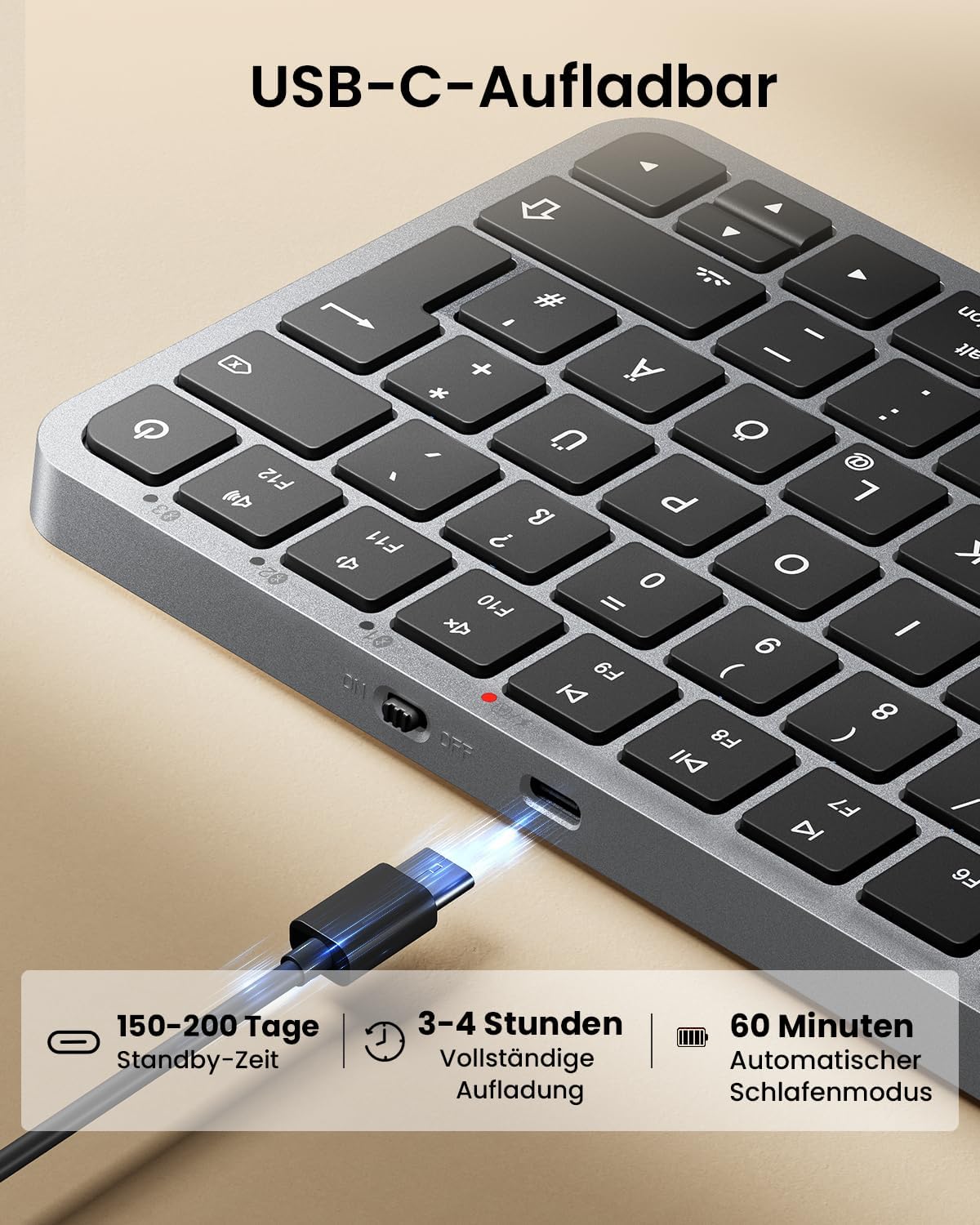 ProtoArc Illuminated Compact Wireless Keyboard for Mac, K90-A Bluetooth QWERTZ Wireless Keyboard, Multi-Device Device, Rechargeable, Quiet Wireless Keyboard Compatible with MacBook Pro/Air, iPad