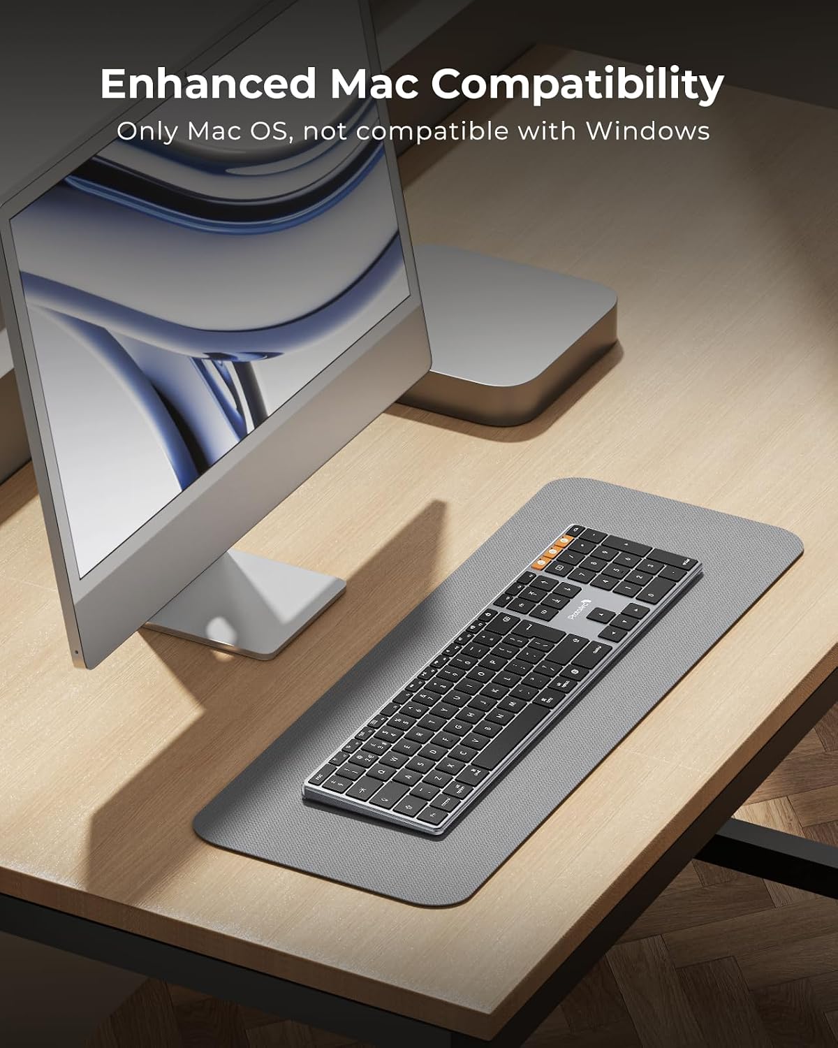 ProtoArc Backlit Wireless Keyboard for Mac, K110-A Aluminum Full Size Bluetooth Keyboard, Multi-Device, Low Profile, Fluid Quiet Typing, Rechargeable, for MacBook Pro/Air, Mac mini, iPad - Space Gray | Full Size Mac Layout with Numpad, 3-Level Backlight, Adjustable Feet, Multi-Device Bluetooth, Ultra Slim, Rechargeable