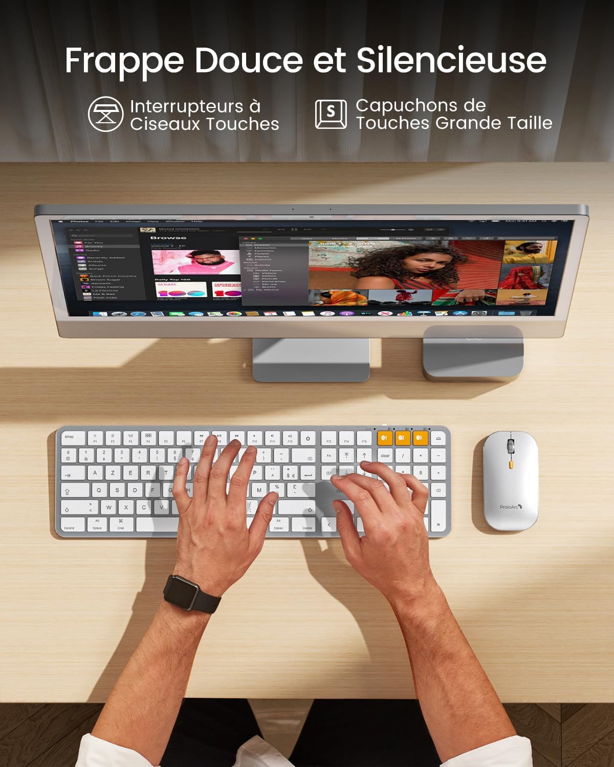KM100-A Ensemble clavier et souris fins rétroéclairés pour Mac (Disposition FR)