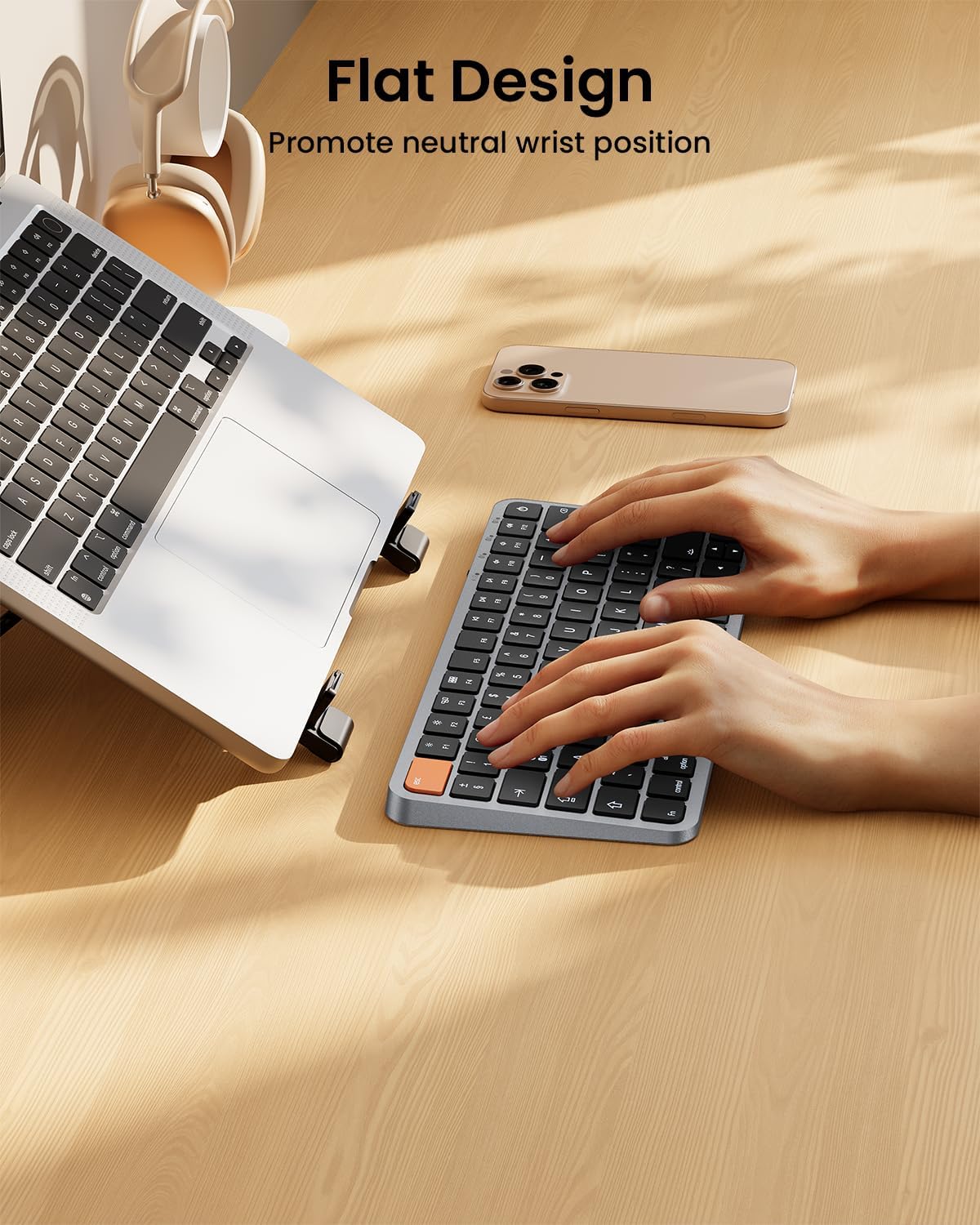 ProtoArc Backlit Compact Wireless Keyboard for Mac, K90-A Bluetooth Keyboard, Multi-Device, Low Profile, Fluid Quiet Typing, Rechargeable, Compatible with MacBook Pro/Air, iPad - UK Layout