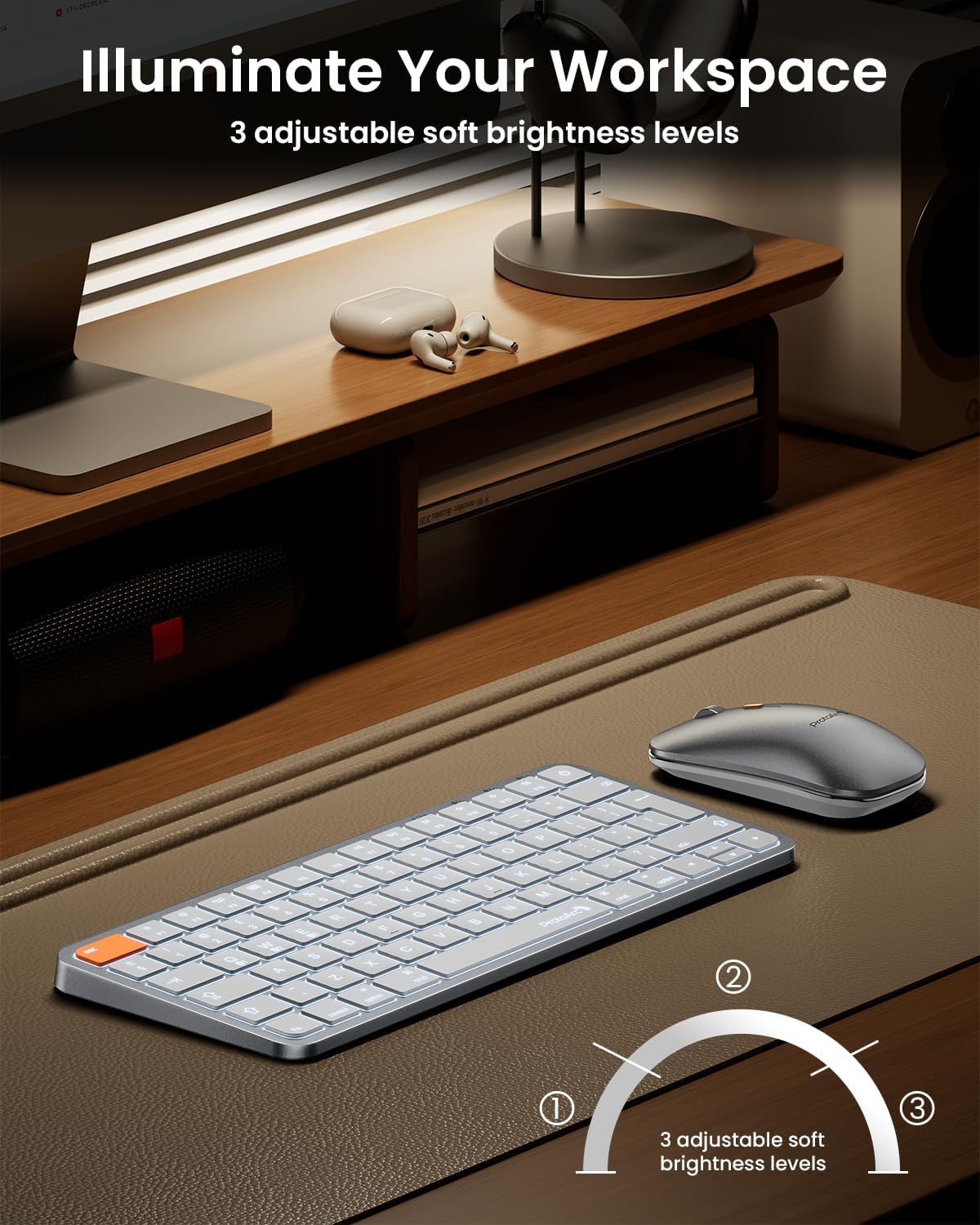 ProtoArc Backlit Compact Bluetooth Keyboard and Mouse for Mac, KM90-A Multi-Device Wireless Keyboard Mouse for Mac, Quiet and Rechargeable, for MacBook Pro/Air, iPad - White Silver