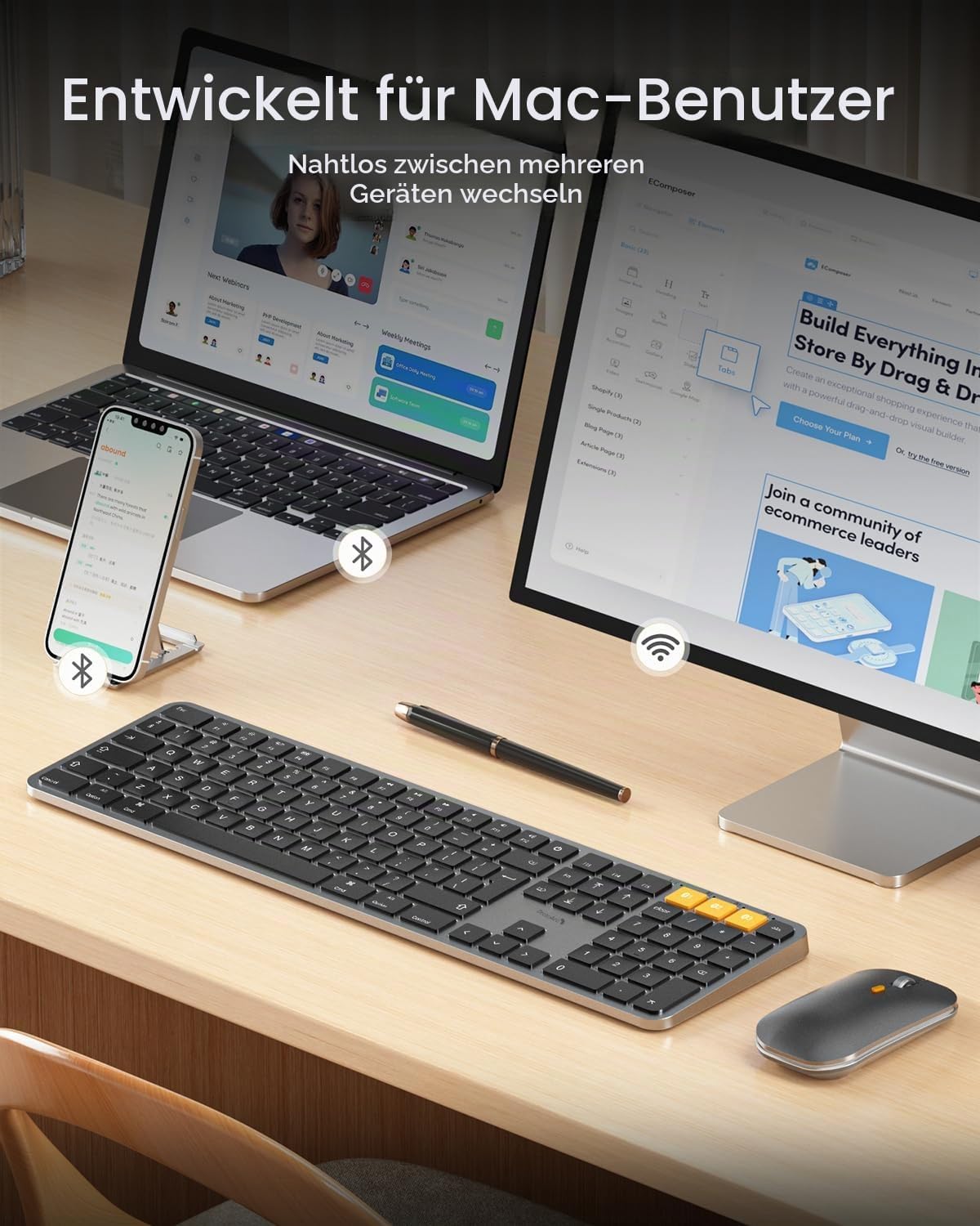 KM100-A beleuchtetes Slim Keyboard & Maus Combo für Mac (DE Layout)