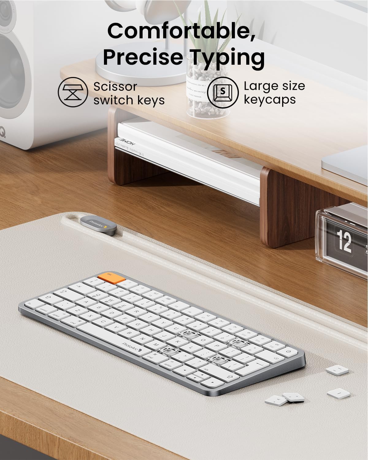 ProtoArc Backlit Compact Bluetooth Keyboard and Mouse for Mac, KM90-A Multi-Device Wireless Keyboard Mouse for Mac, Quiet and Rechargeable, for MacBook Pro/Air, iPad - White Silver
