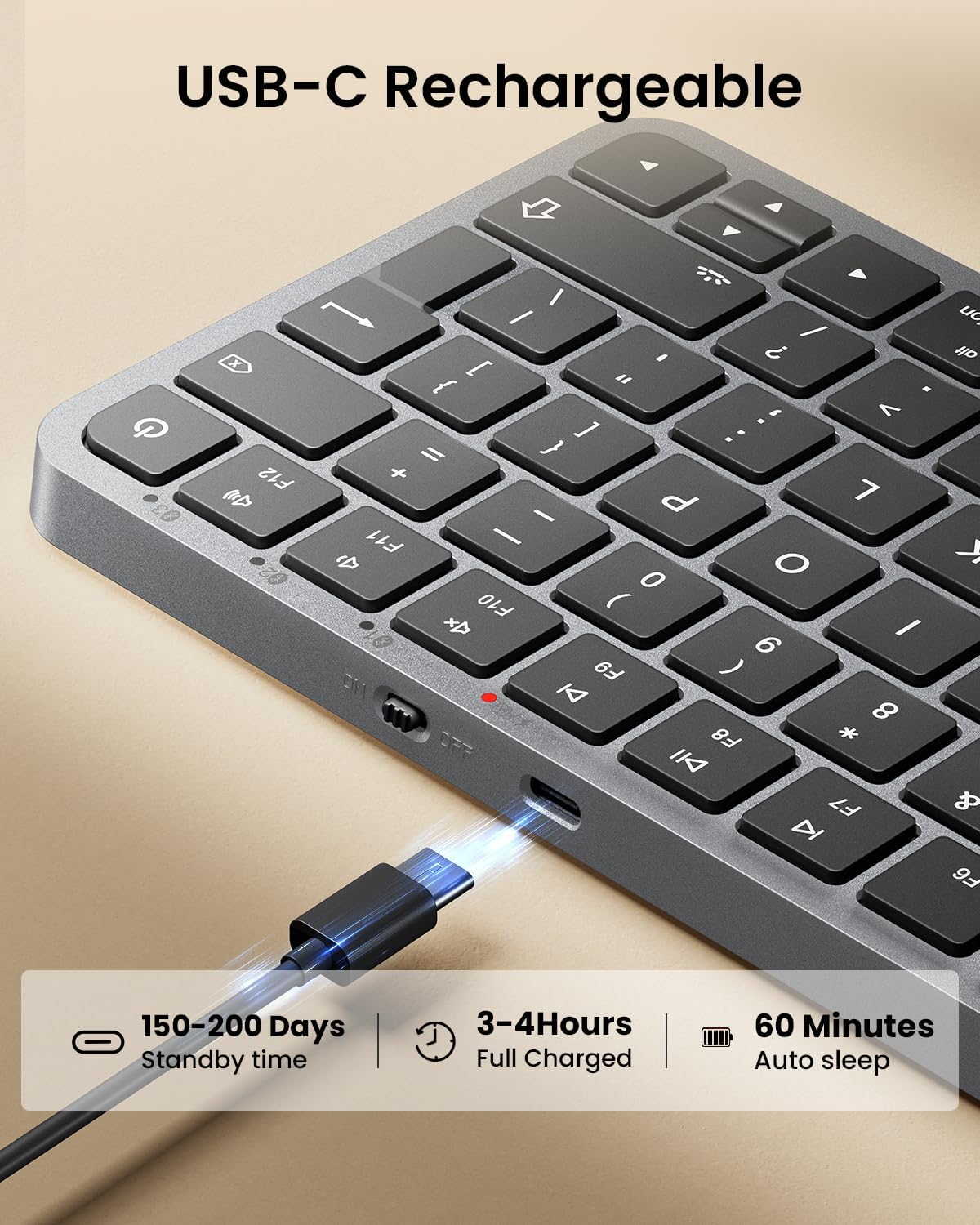 ProtoArc Backlit Compact Wireless Keyboard for Mac, K90-A Bluetooth Keyboard, Multi-Device, Low Profile, Fluid Quiet Typing, Rechargeable, Compatible with MacBook Pro/Air, iPad - UK Layout