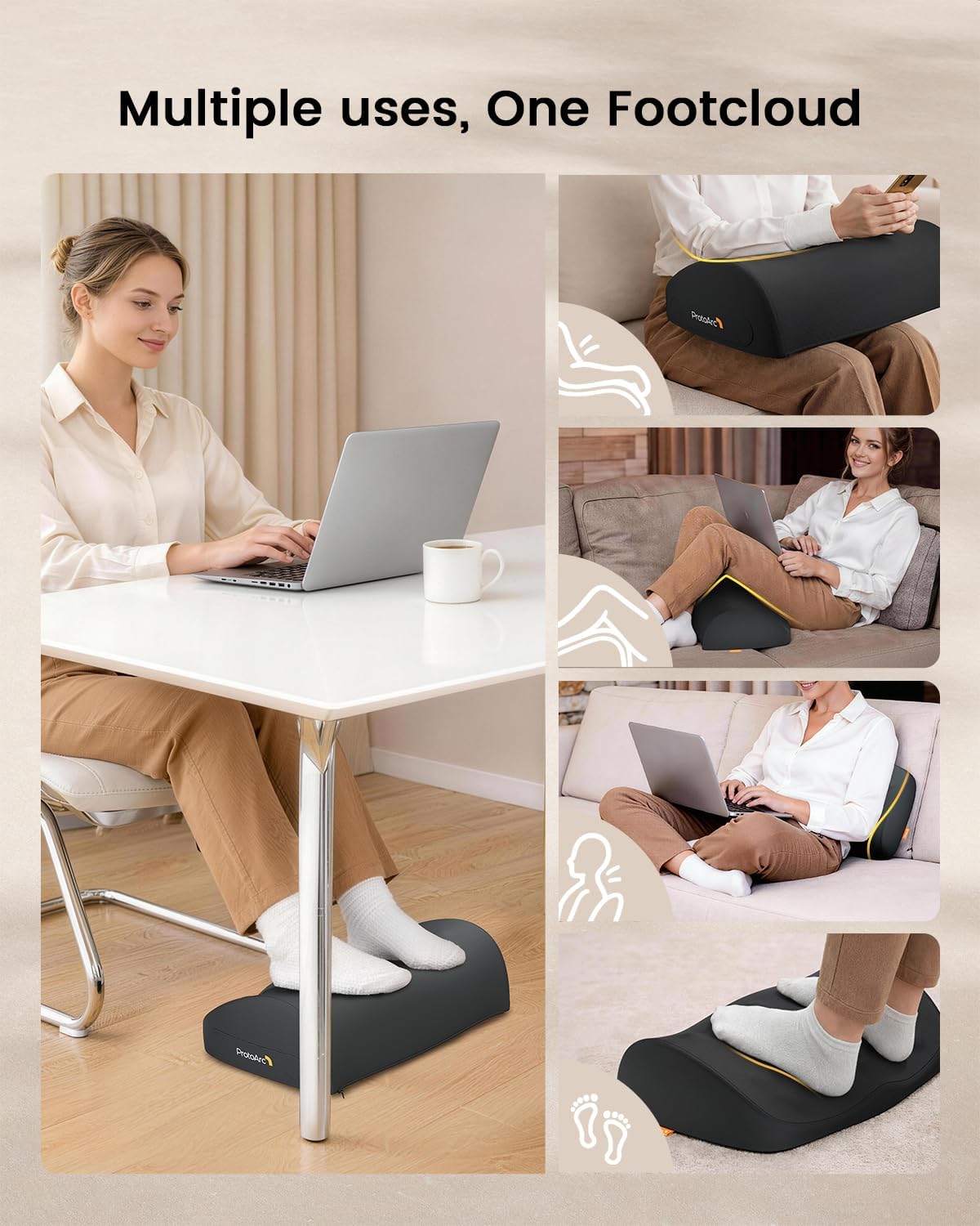 ProtoArc Ergonomic Office Foot Rest Under Desk with Massage Dots | Memory Foam Footrest Cushion for Natural Foot Positioning, Non-Slip Washable Cover, Carry Handle, for Home, Office & Travel