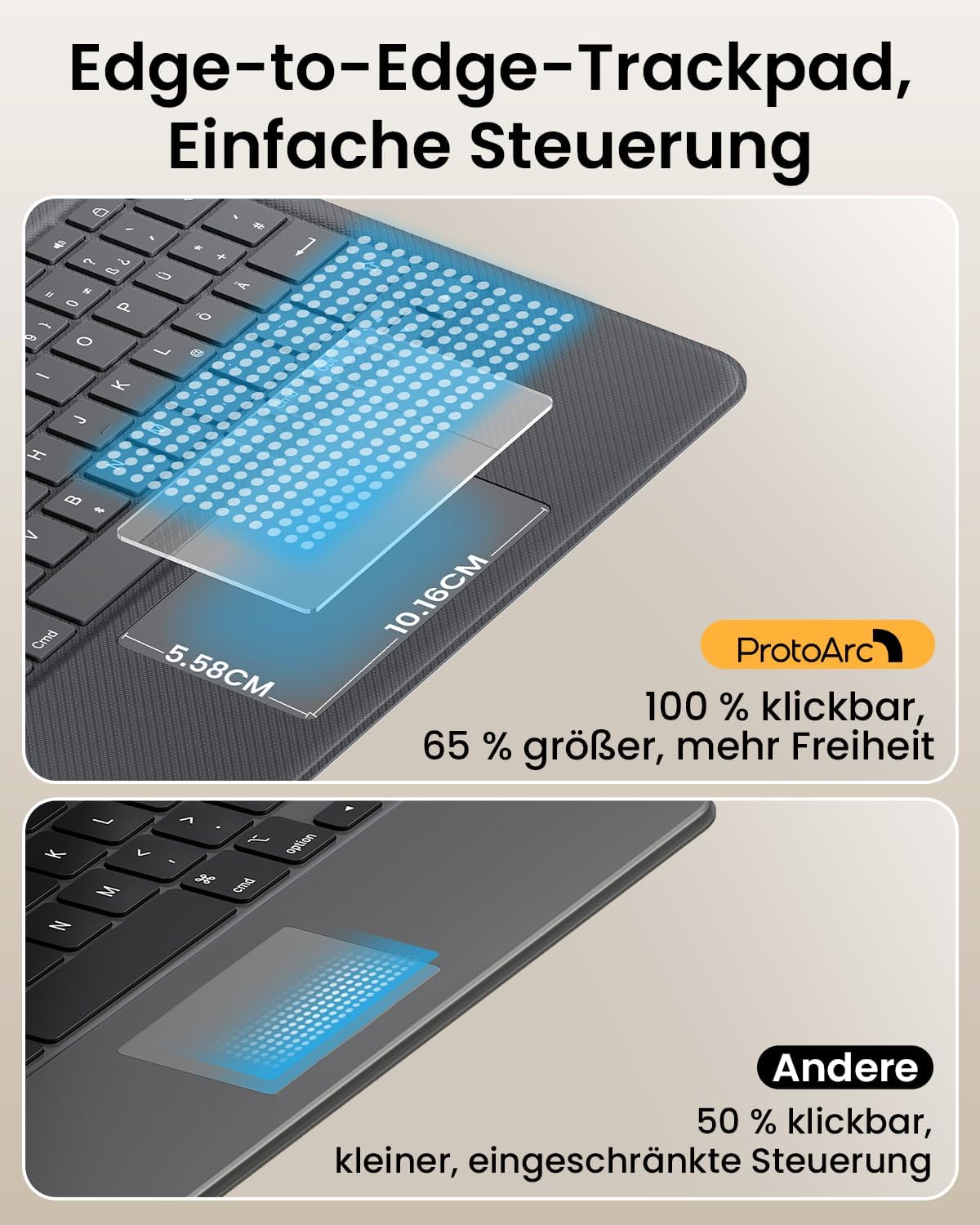 ProtoArc TK500 Case with Keyboard iPad Air 11 M3/M2, Magnetic QWERTZ DE | Clickable Trackpad, for iPad Pro 11, FR4 Plate, Apple Pencil Holder, 4 Modes, Grey