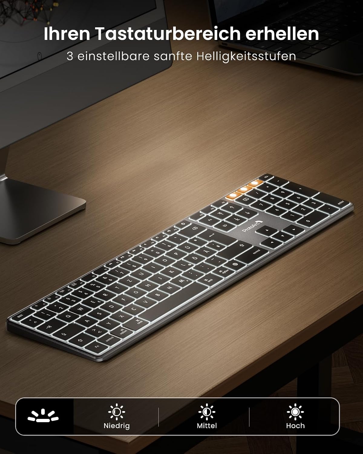 ProtoArc Illuminated Wireless Keyboard for Mac, K110-A Aluminium Bluetooth Keyboard Full Size, Multiple Devices, Flat, Rechargeable, Wireless Keyboard for MacBook Pro/Air, Mac Mini, iPad