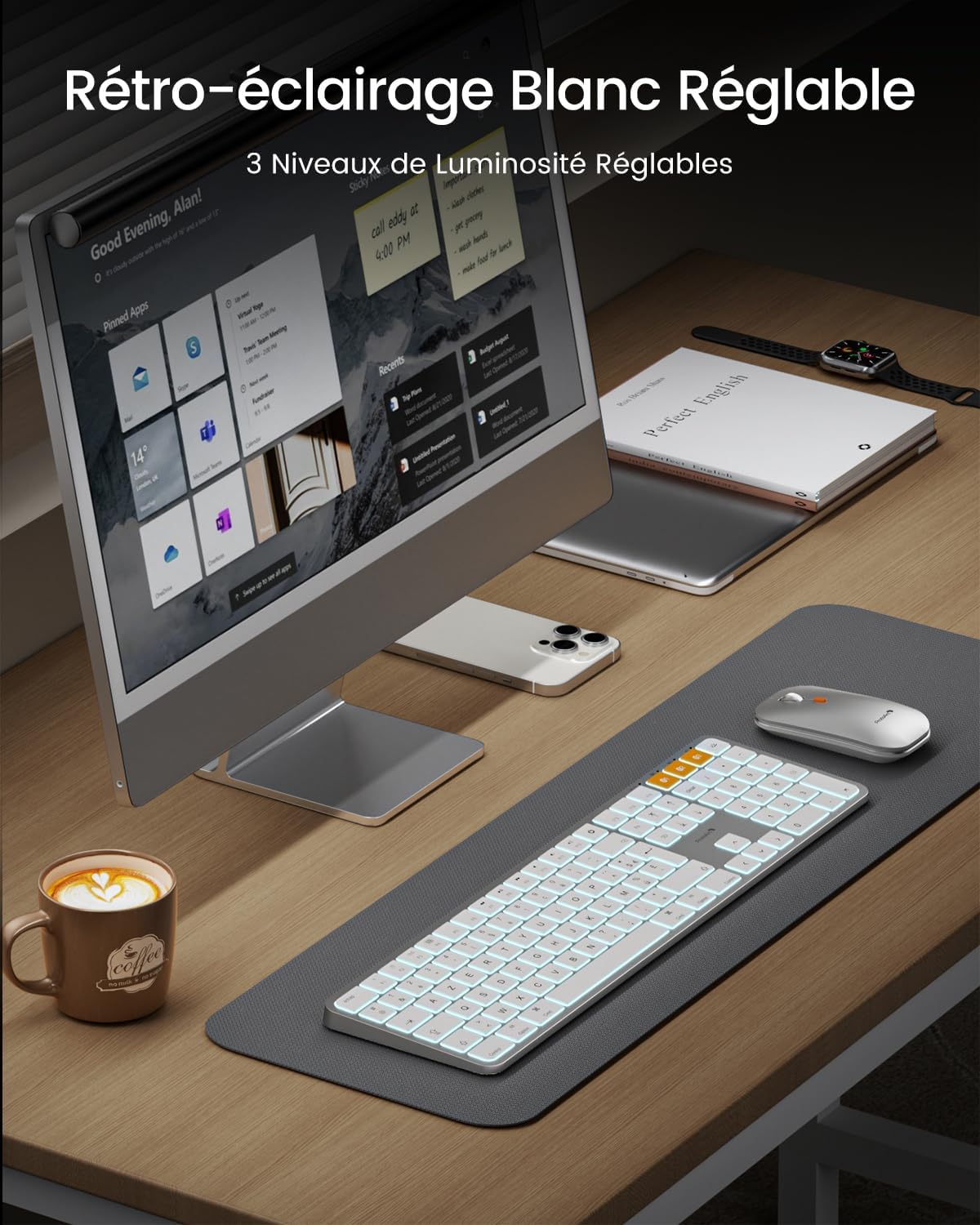 KM100-A Ensemble clavier et souris fins rétroéclairés pour Mac (Disposition FR)