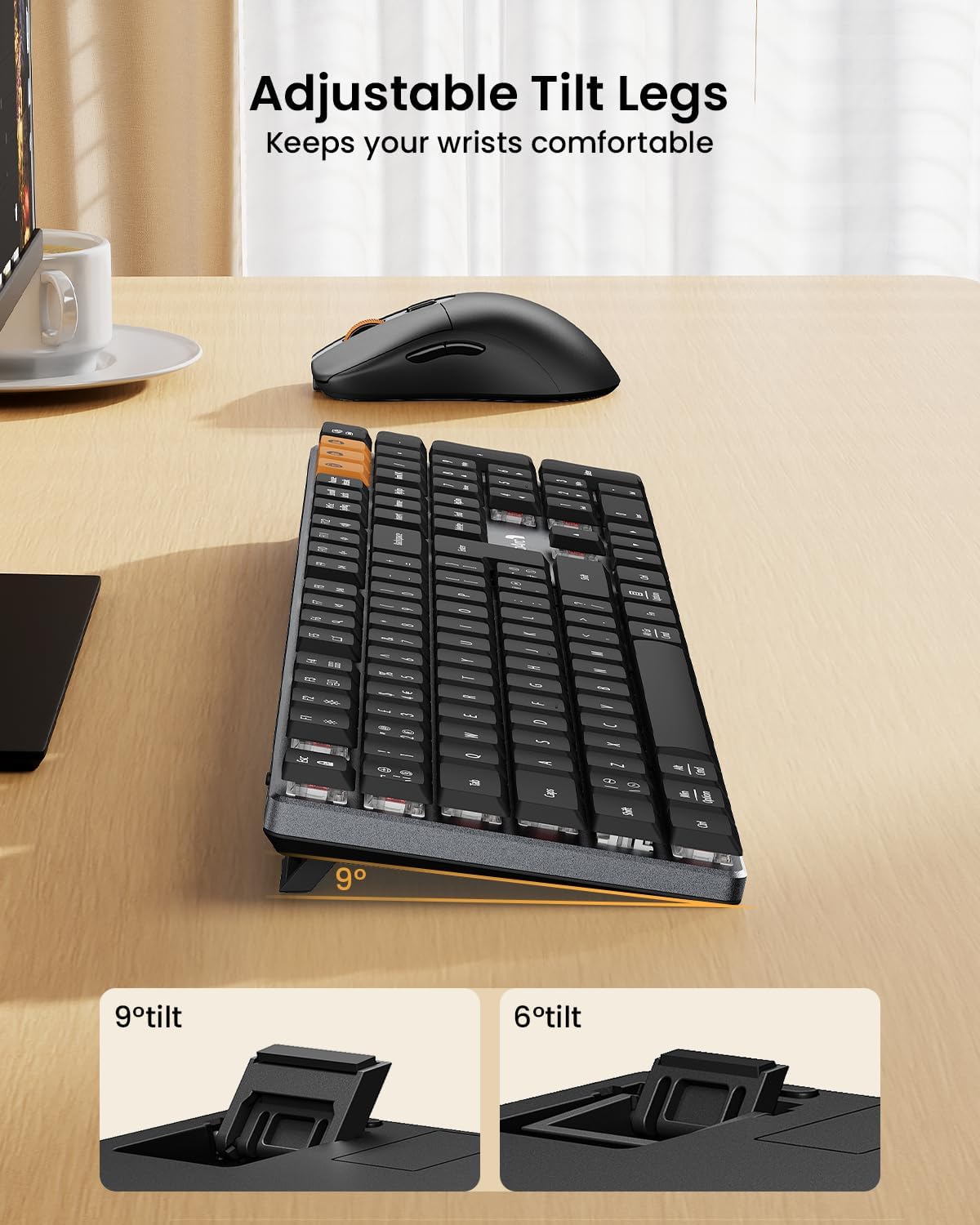 ProtoArc KM310 Wireless Mechanical Keyboard and Mouse, 2.4G+Dual Bluetooth | Low Profile Red Switches, UK QWERTY, USB-C Rechargeable, 3-Device Switching, for Windows/Mac/Android, Space Gray