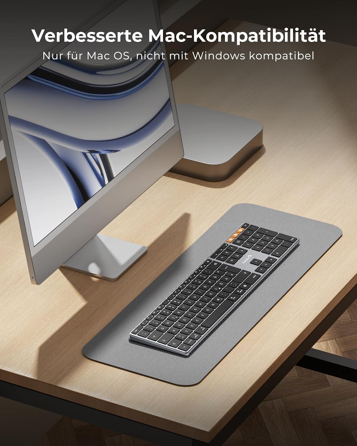 ProtoArc Illuminated Wireless Keyboard for Mac, K110-A Aluminium Bluetooth Keyboard Full Size, Multiple Devices, Flat, Rechargeable, Wireless Keyboard for MacBook Pro/Air, Mac Mini, iPad